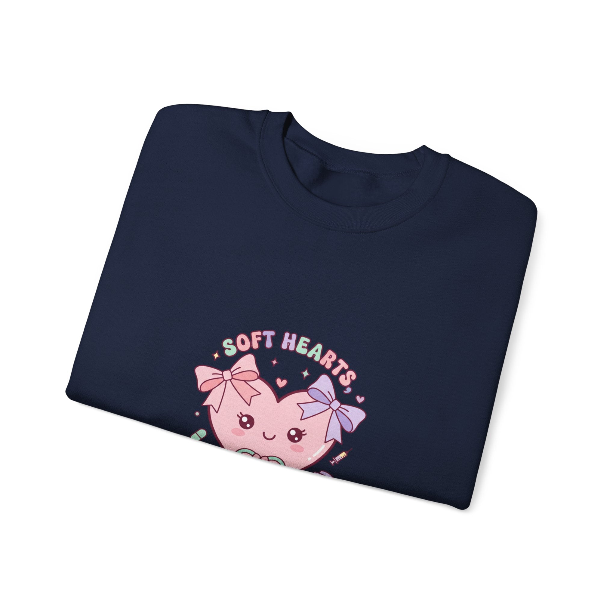 Cute Nurse Heart Crewneck Sweatshirt | pastel coquette medical, kawaii nurse graphic Navy