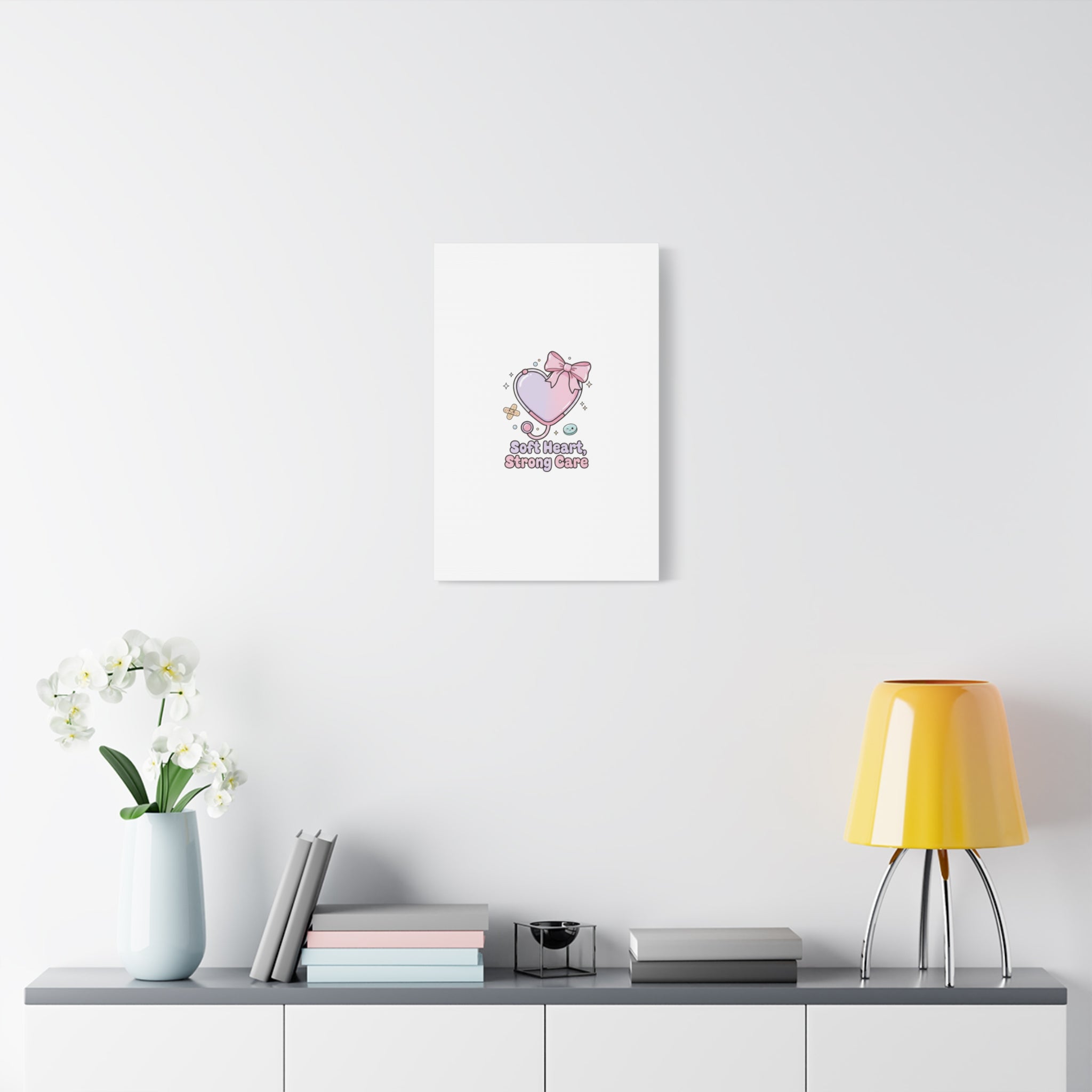 Soft Heart Strong Care Canvas, Pastel Cute Nurse Medical Art | Coquette Healthcare 36" x 36" 1.25"