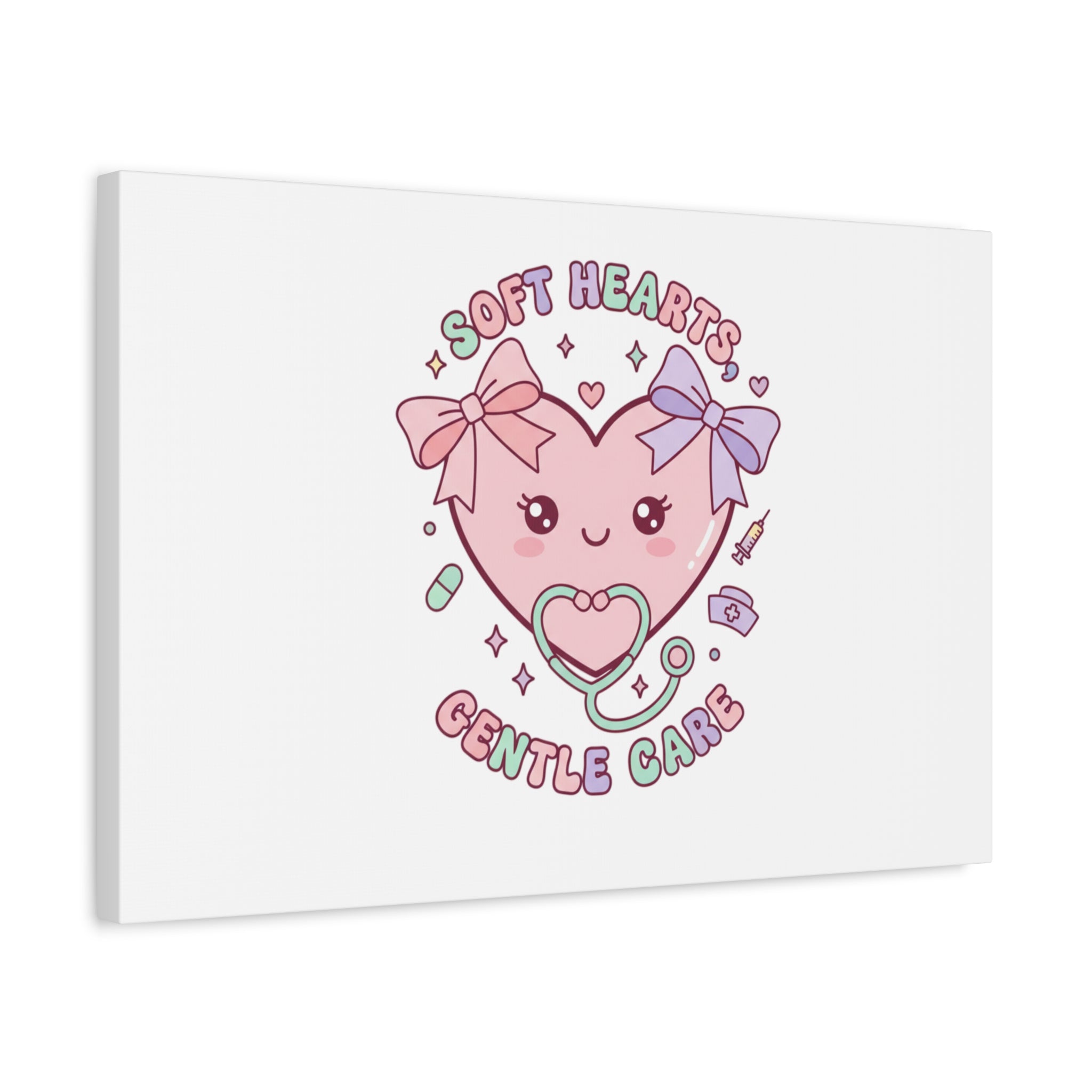 Soft Hearts Gentle Care Canvas, Cute Nurse Graphic | Pastel Coquette Medical Art 36" x 36" 1.25"