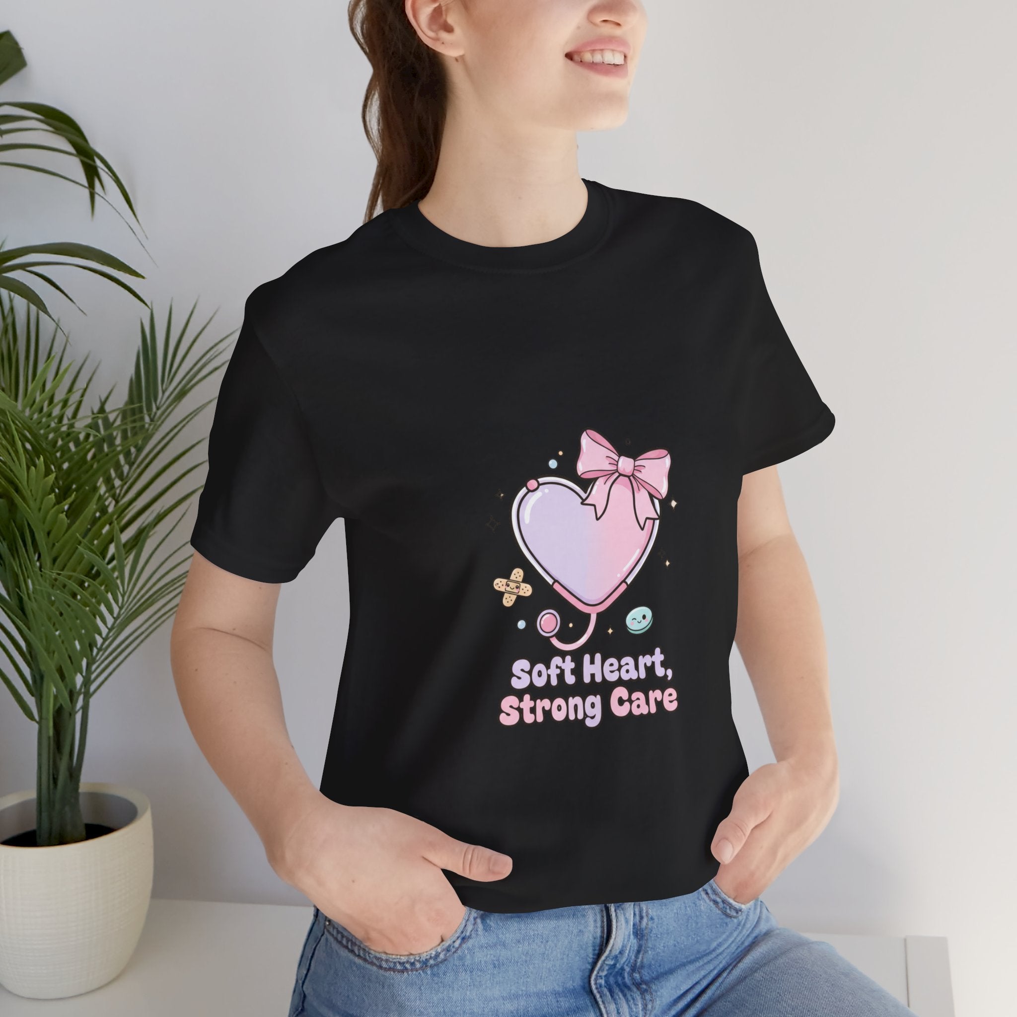 Soft Heart Strong Care T-Shirt | cute nurse graphic, pastel coquette medical shirt Navy