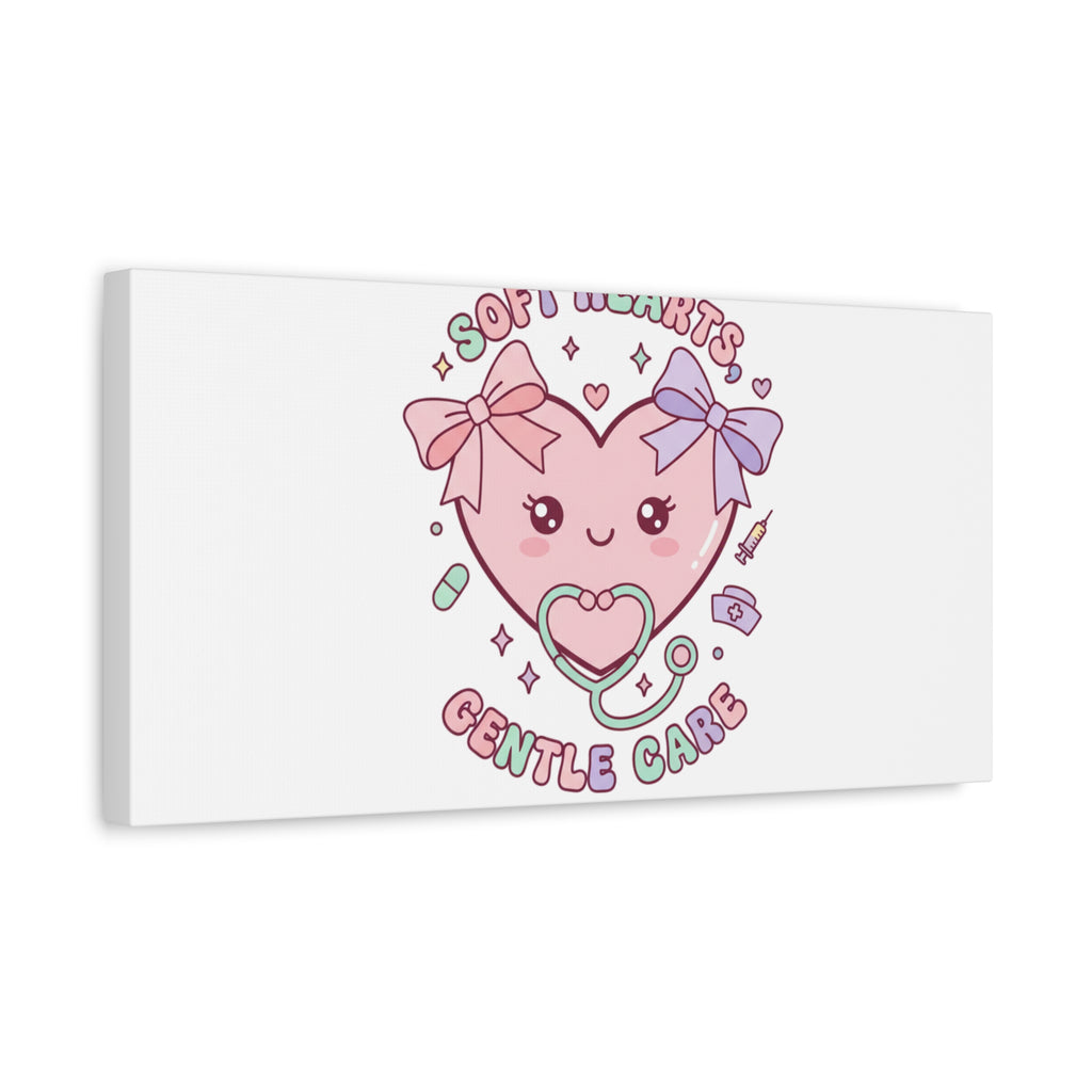 Soft Hearts Gentle Care Canvas, Cute Nurse Graphic | Pastel Coquette Medical Art 36" x 36" 1.25"