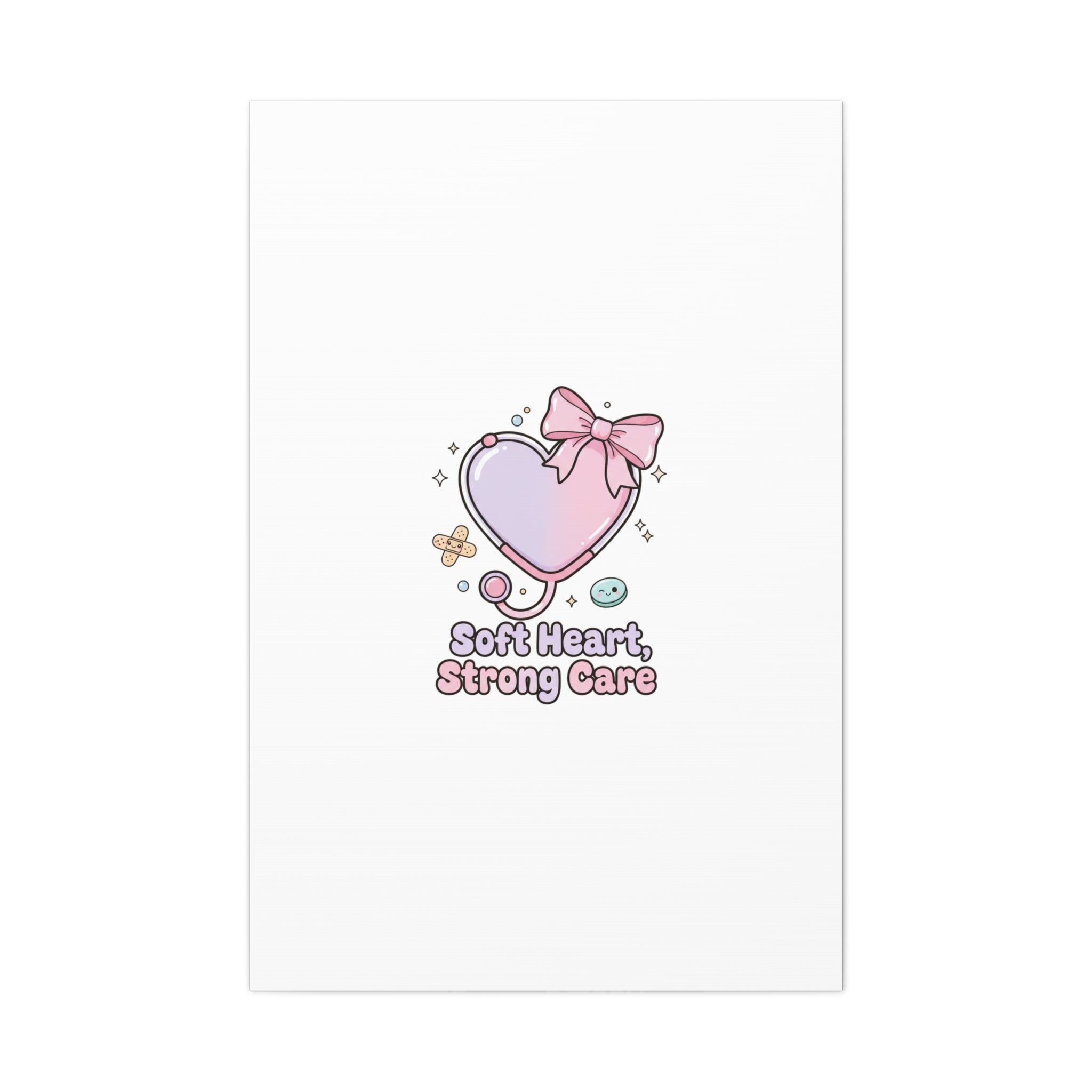 Soft Heart Strong Care Canvas, Pastel Cute Nurse Medical Art | Coquette Healthcare 32″ x 48″ (Vertical) 1.25"