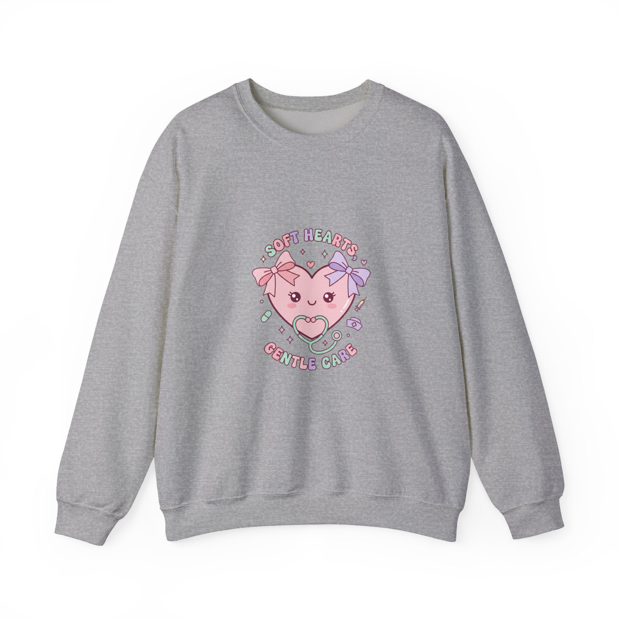 Cute Nurse Heart Crewneck Sweatshirt | pastel coquette medical, kawaii nurse graphic Sport Grey