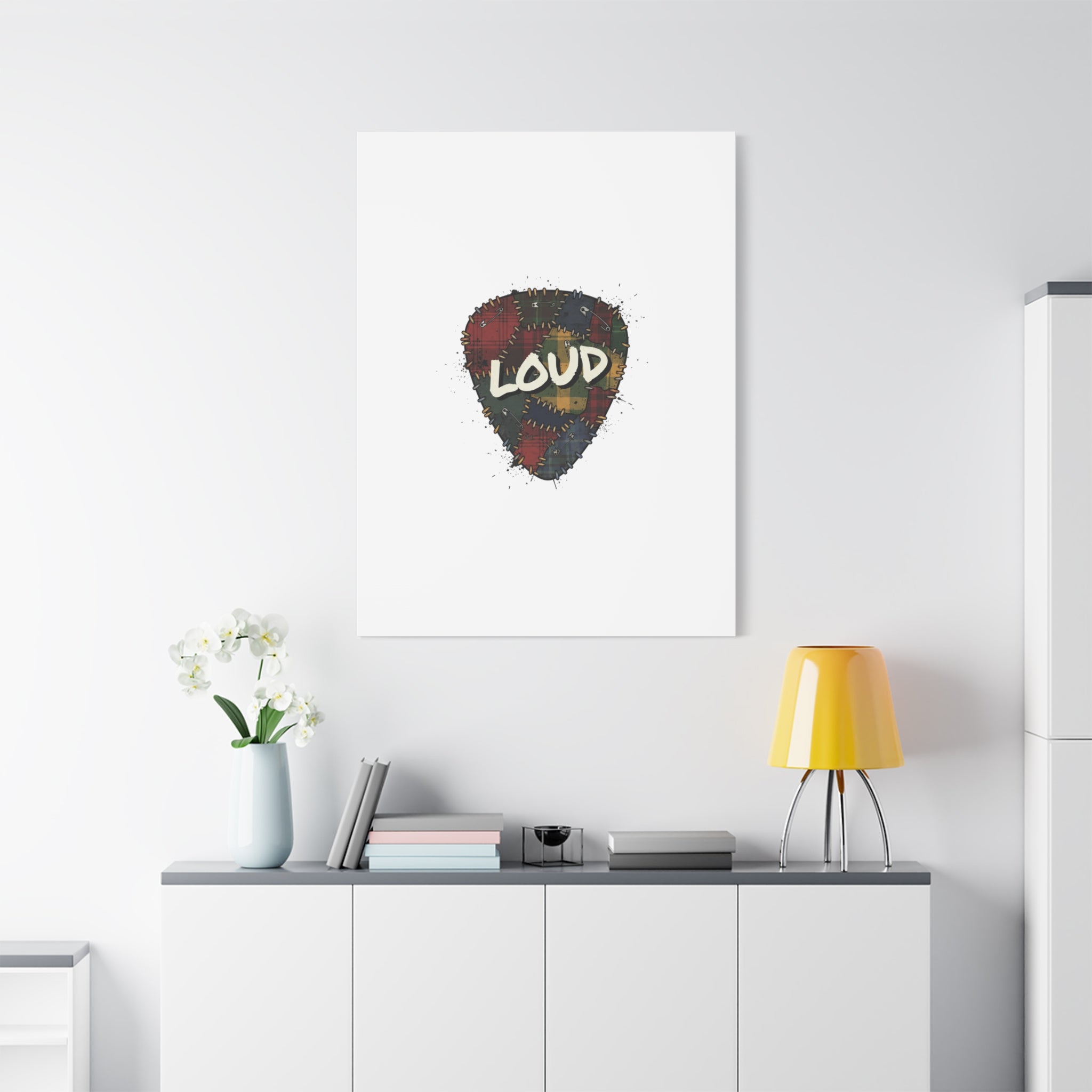 Plaid Patchwork Guitar Pick Canvas, Grunge Revival, 90s Rock Plaid Aesthetic 36" x 36" 1.25"