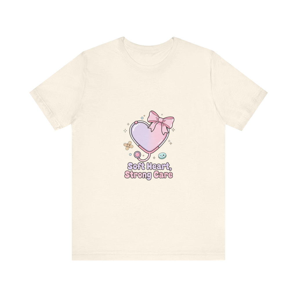 Soft Heart Strong Care T-Shirt | cute nurse graphic, pastel coquette medical shirt Navy