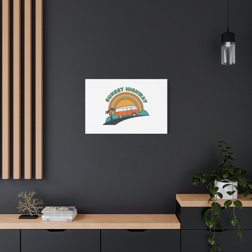 Sunset Highway Van Canvas | 1970s Retro Surf, Vintage Palm Poster 36" x 36" 1.25"