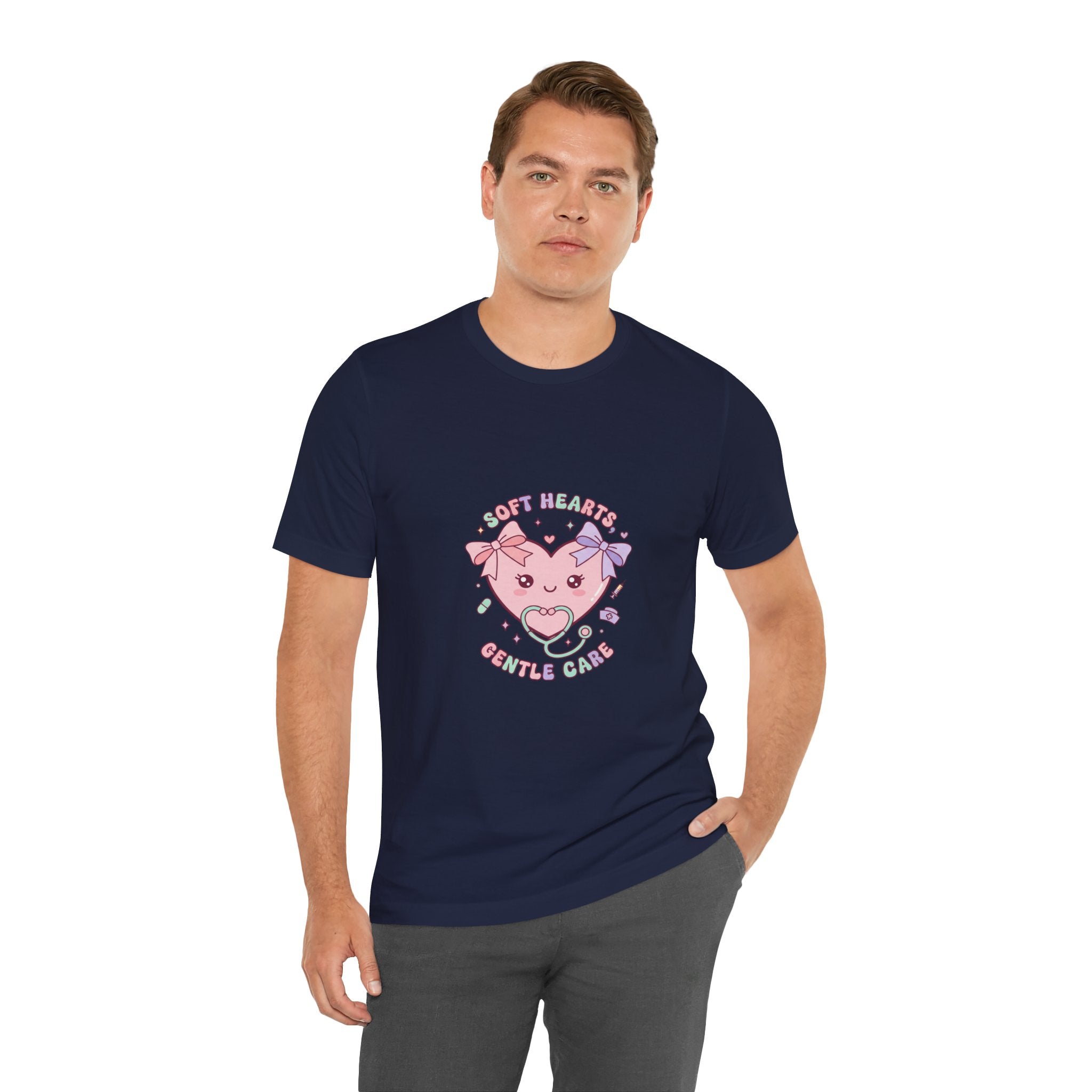 Kawaii Nurse Heart Tee | pastel healthcare design, coquette medical shirt Navy