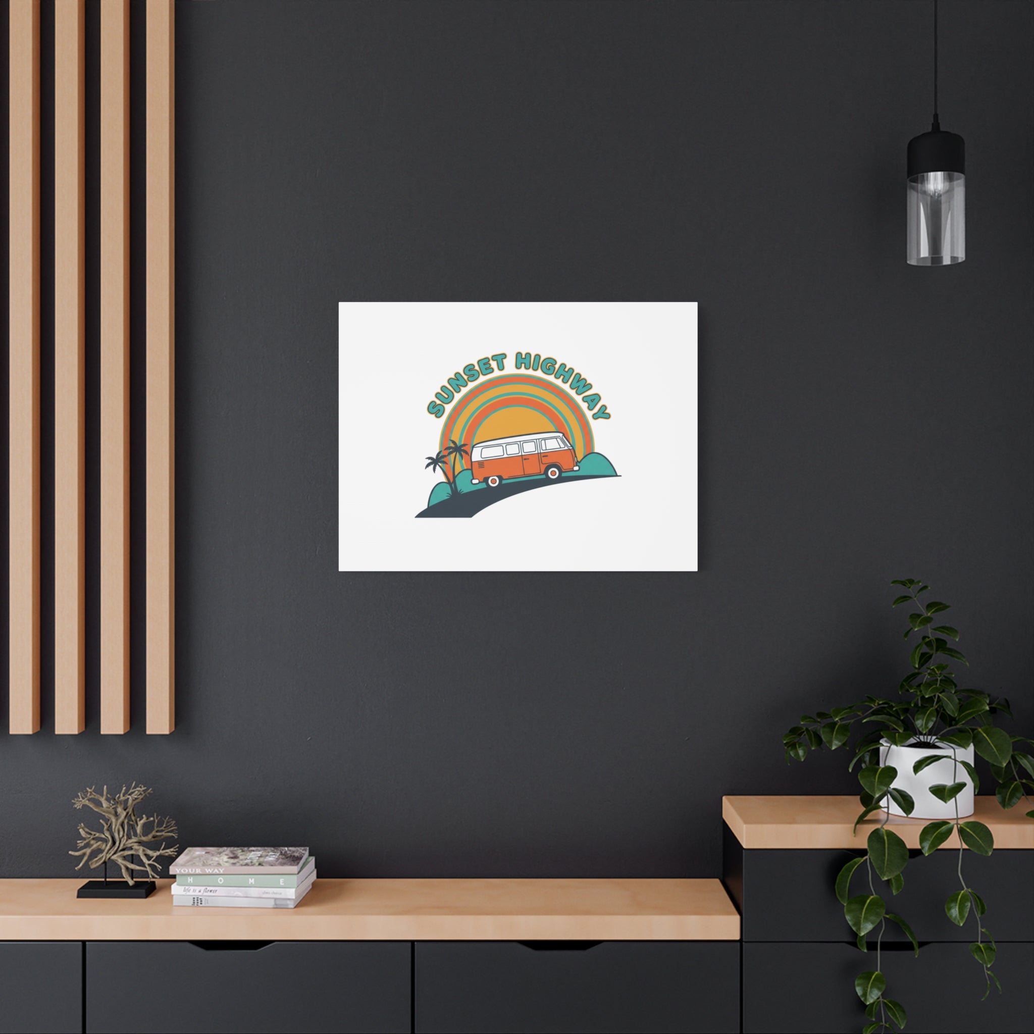 Sunset Highway Van Canvas | 1970s Retro Surf, Vintage Palm Poster 36" x 36" 1.25"
