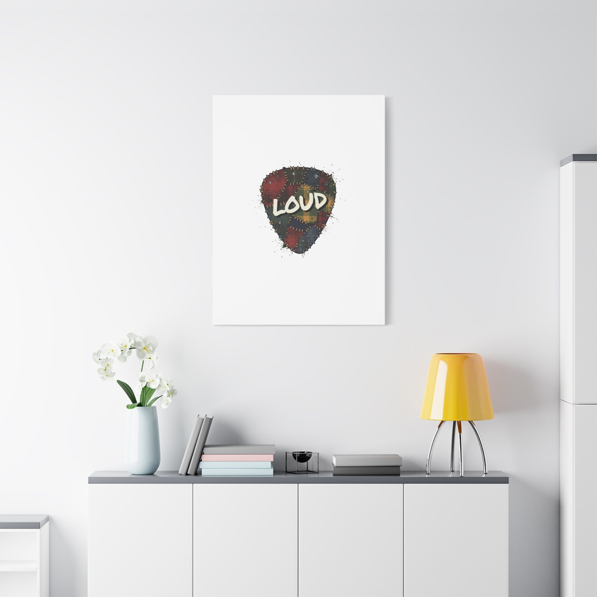 Plaid Patchwork Guitar Pick Canvas, Grunge Revival, 90s Rock Plaid Aesthetic 36" x 36" 1.25"