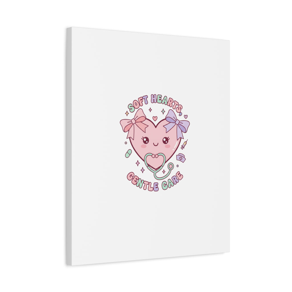 Soft Hearts Gentle Care Canvas, Cute Nurse Graphic | Pastel Coquette Medical Art 36" x 36" 1.25"