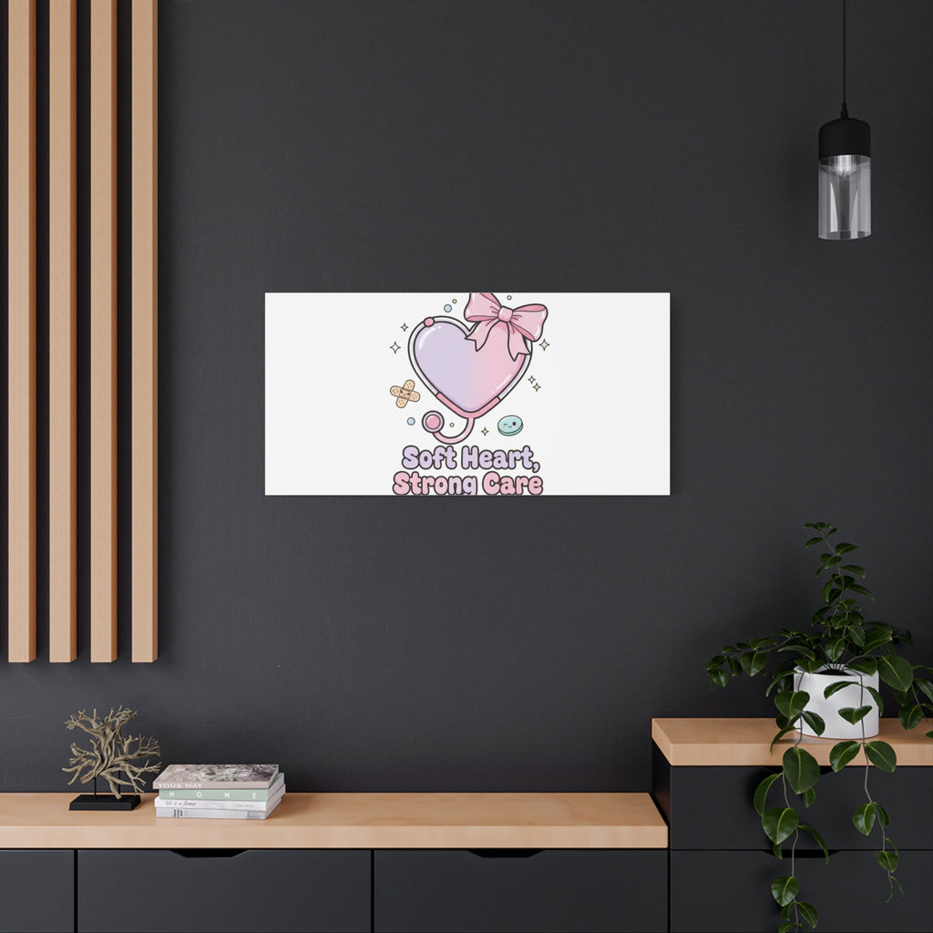 Soft Heart Strong Care Canvas, Pastel Cute Nurse Medical Art | Coquette Healthcare 36" x 36" 1.25"