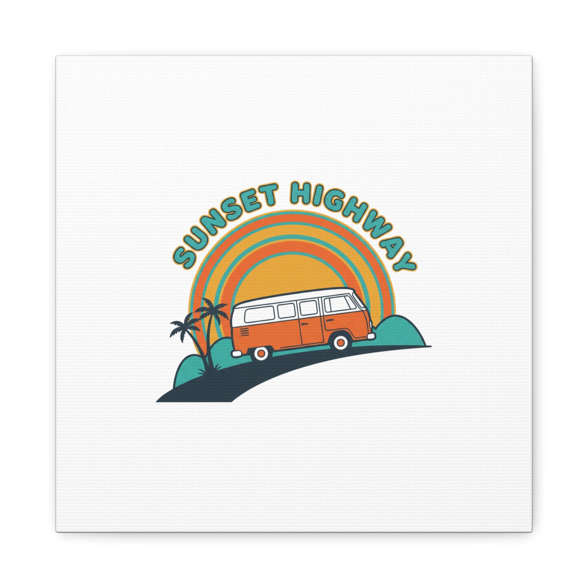 Sunset Highway Van Canvas | 1970s Retro Surf, Vintage Palm Poster 12″ x 12″ 1.25"
