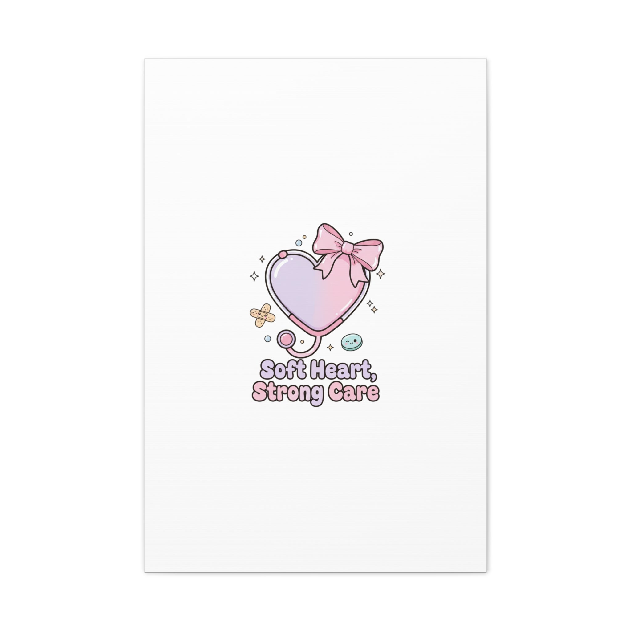 Soft Heart Strong Care Canvas, Pastel Cute Nurse Medical Art | Coquette Healthcare 24" x 36" (Vertical) 1.25"