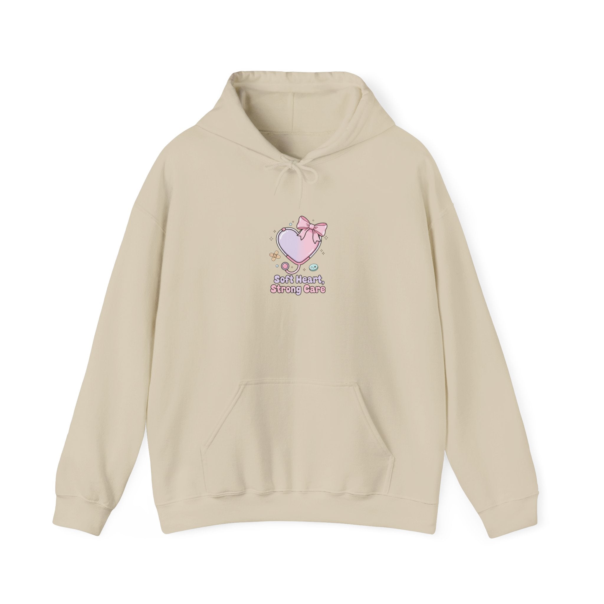 Cute Nurse Heart Graphic Hoodie | pastel coquette medical, kawaii nurse merch Sand