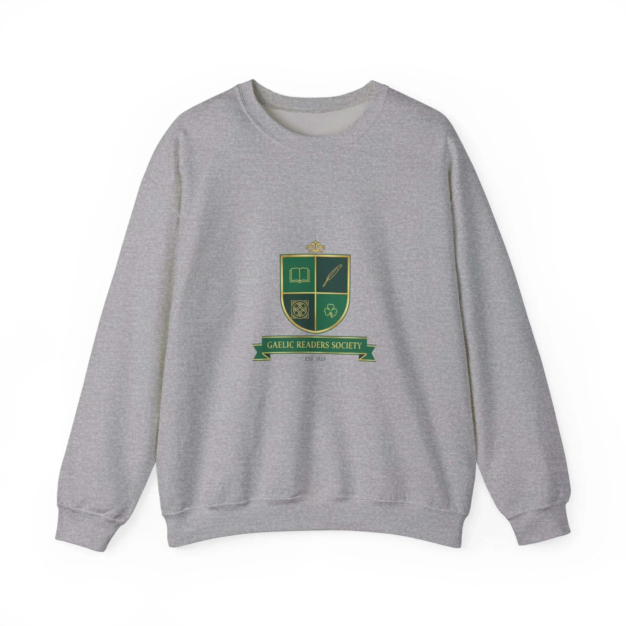Celtic Crest Gaelic Library Sweatshirt | Irish Heritage Logo, Celtic Knot Sport Grey