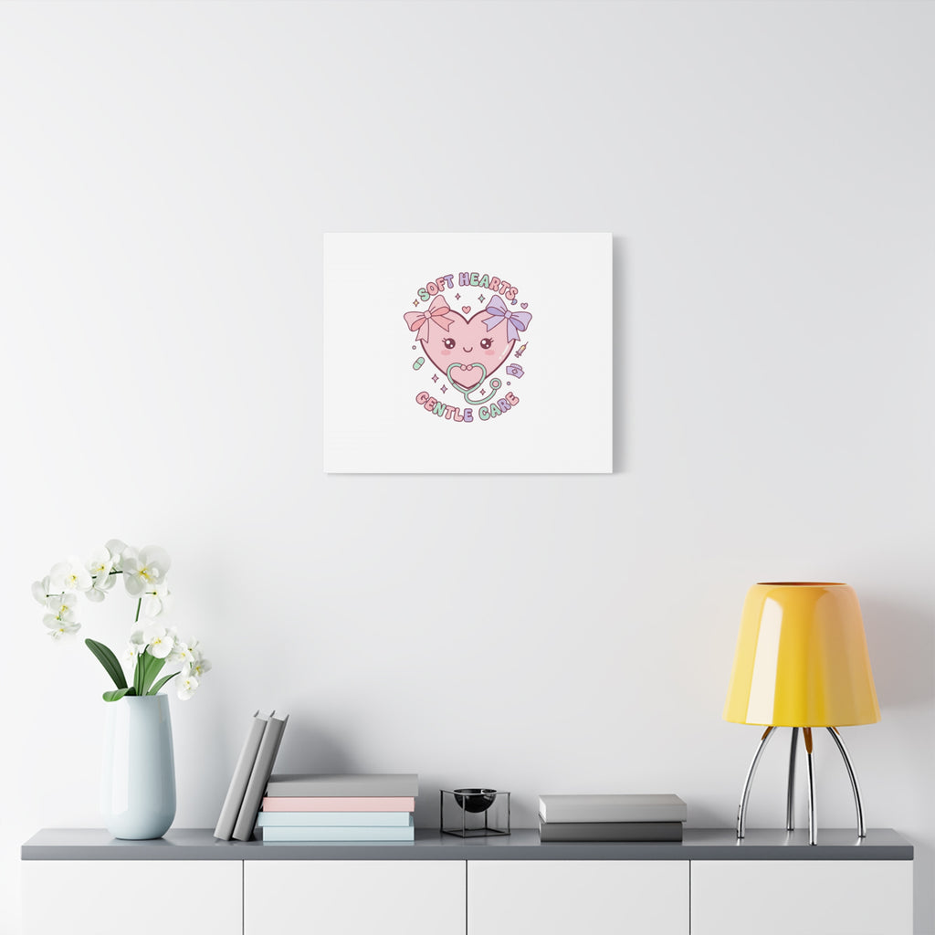 Soft Hearts Gentle Care Canvas, Cute Nurse Graphic | Pastel Coquette Medical Art 36" x 36" 1.25"