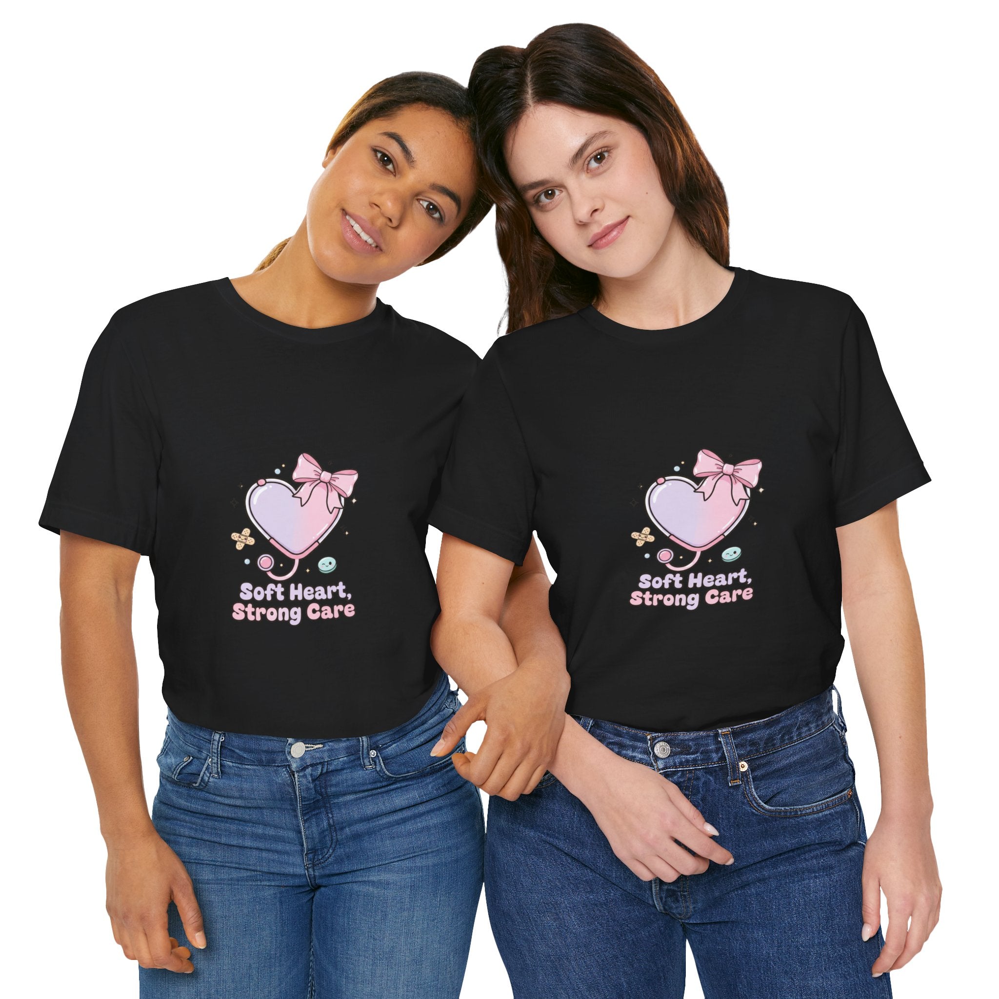 Soft Heart Strong Care T-Shirt | cute nurse graphic, pastel coquette medical shirt Navy
