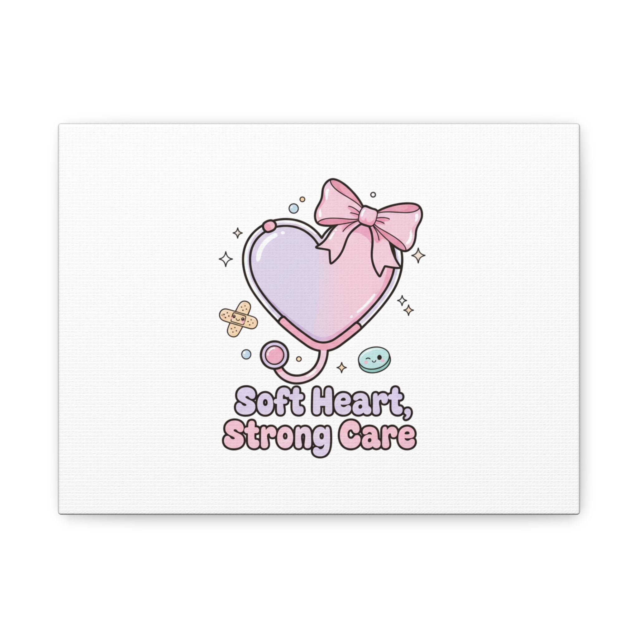 Soft Heart Strong Care Canvas, Pastel Cute Nurse Medical Art | Coquette Healthcare 12" x 9" (Horizontal) 1.25"