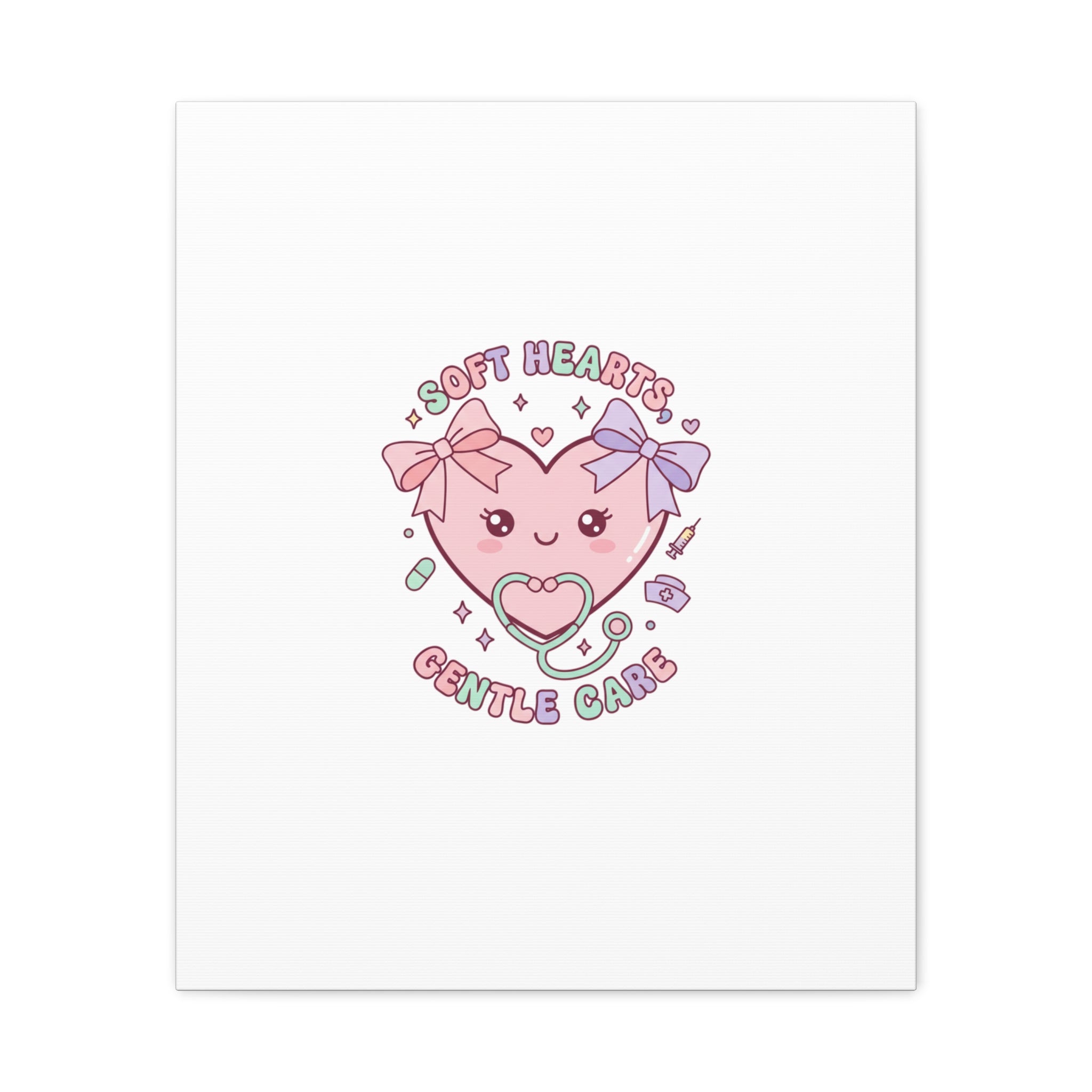 Soft Hearts Gentle Care Canvas, Cute Nurse Graphic | Pastel Coquette Medical Art 20" x 24" (Vertical) 1.25"