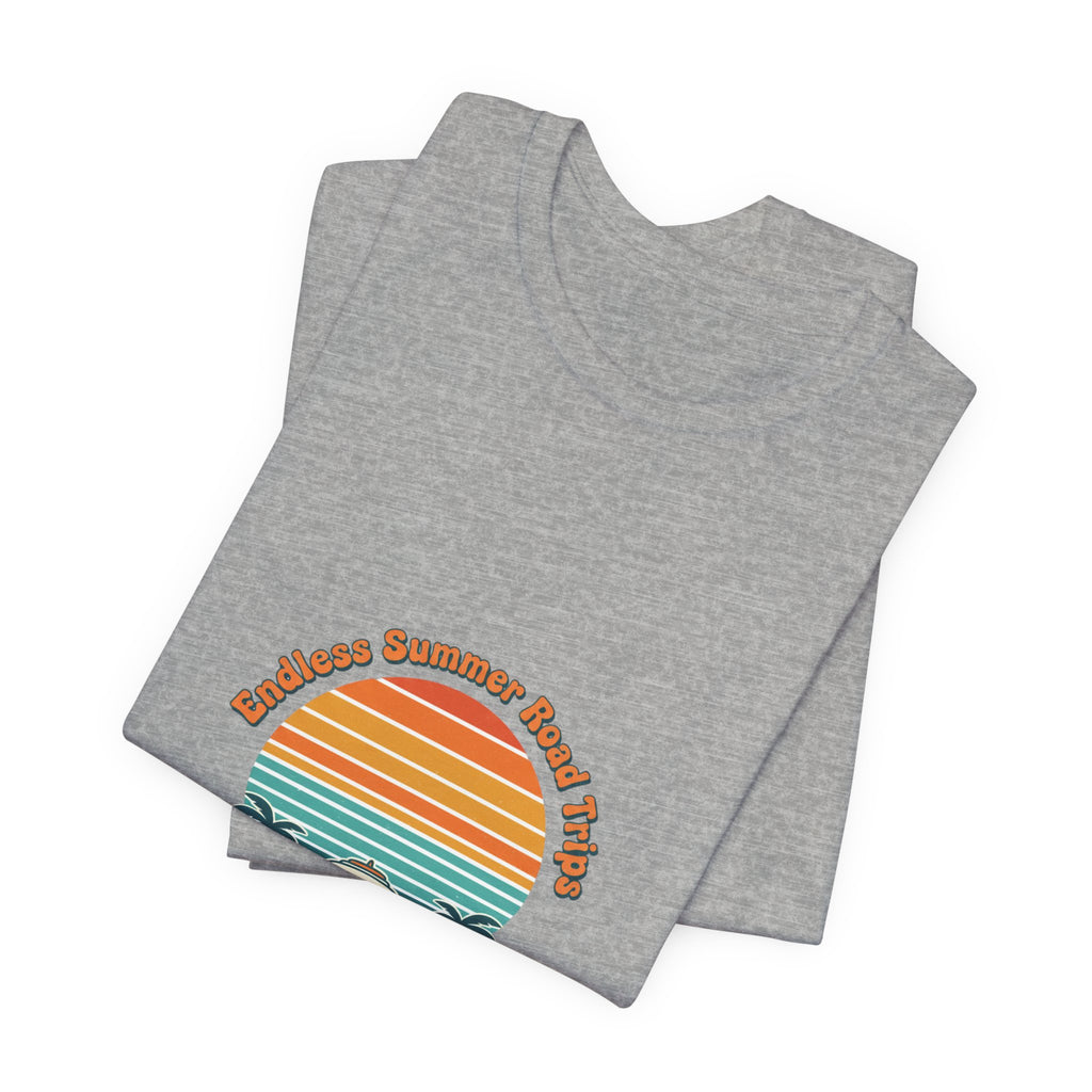 Retro 70s Sunset Surf Graphic Tee | Vintage Palm Golden Hour Postcard Navy