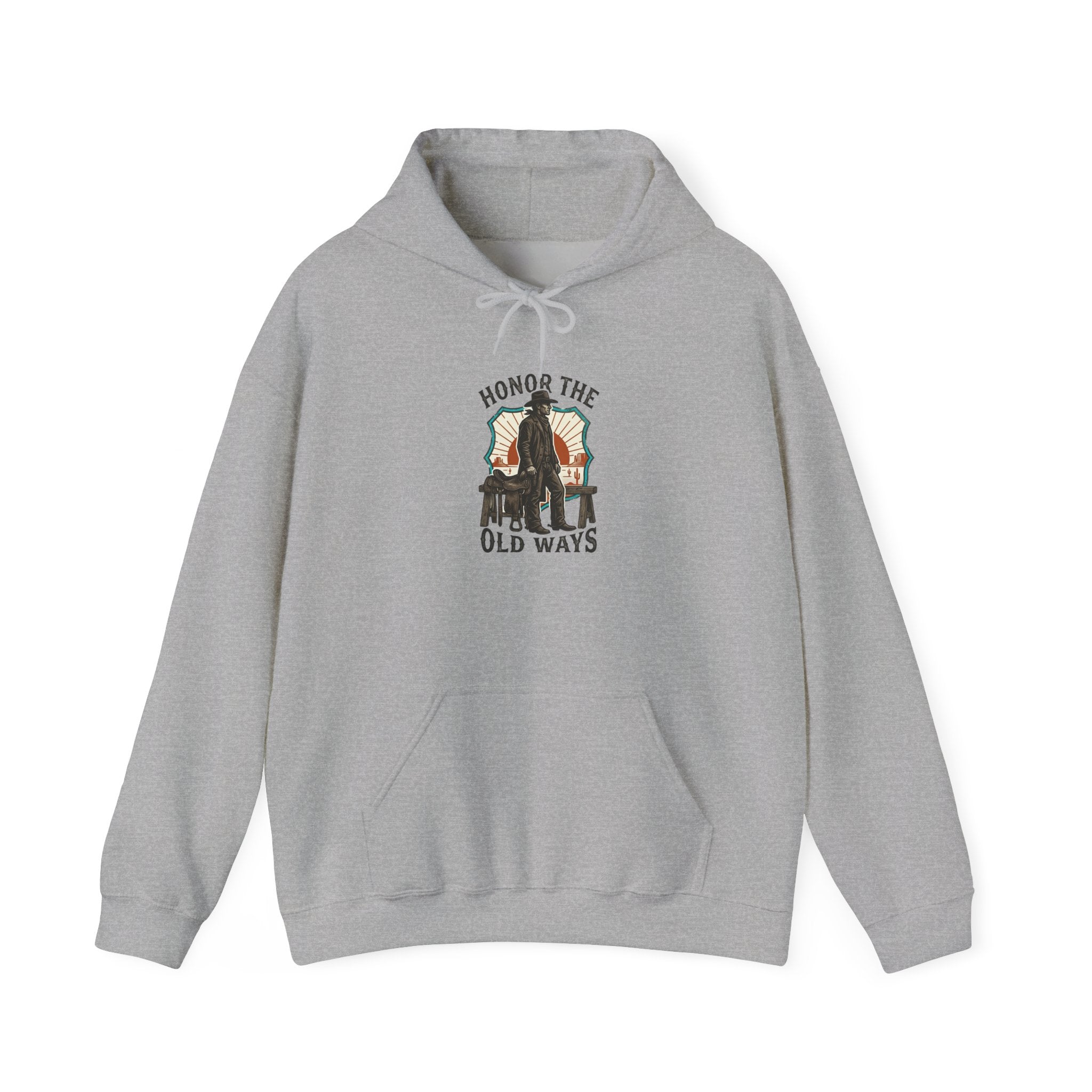Honor the Old Ways Hoodie | Western Americana, Vintage Cowboy Frontier. Sport Grey