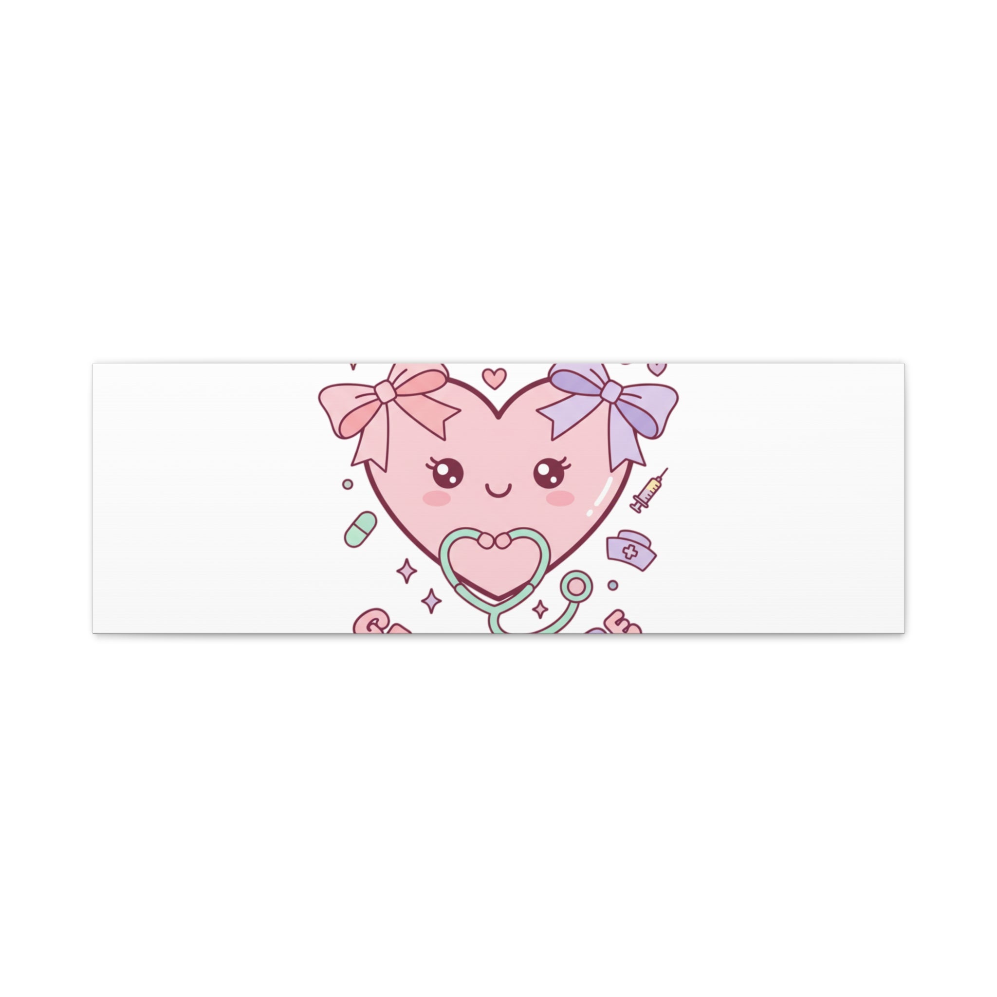 Soft Hearts Gentle Care Canvas, Cute Nurse Graphic | Pastel Coquette Medical Art 36" x 12" (Horizontal) 1.25"