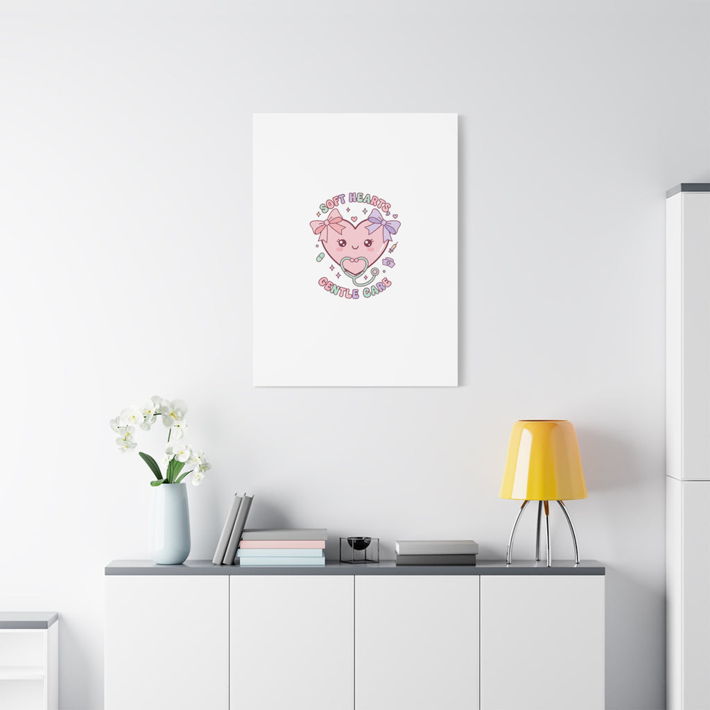 Soft Hearts Gentle Care Canvas, Cute Nurse Graphic | Pastel Coquette Medical Art 36" x 36" 1.25"