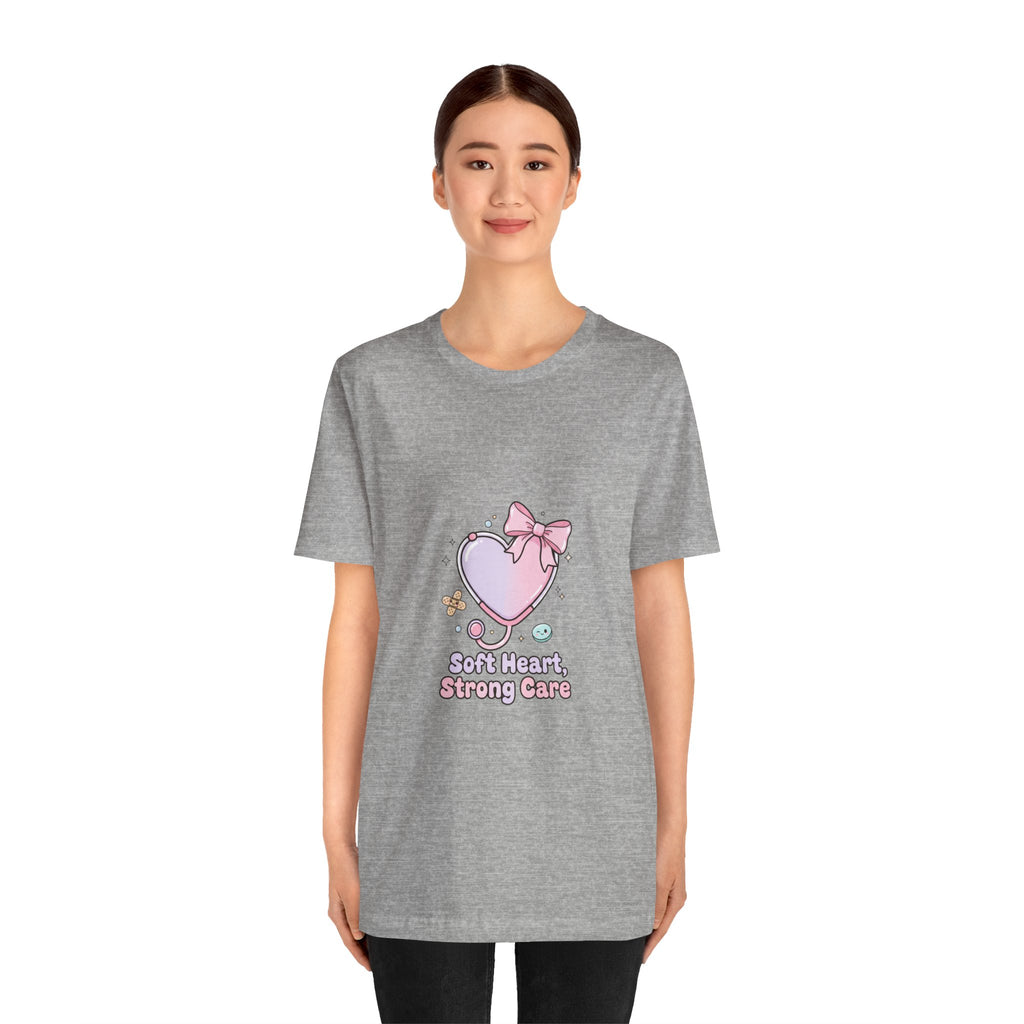 Soft Heart Strong Care T-Shirt | cute nurse graphic, pastel coquette medical shirt Navy