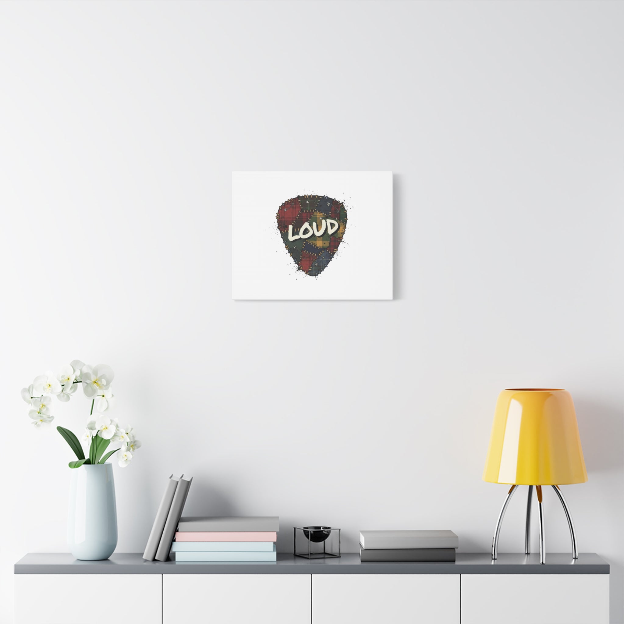 Plaid Patchwork Guitar Pick Canvas, Grunge Revival, 90s Rock Plaid Aesthetic 36" x 36" 1.25"