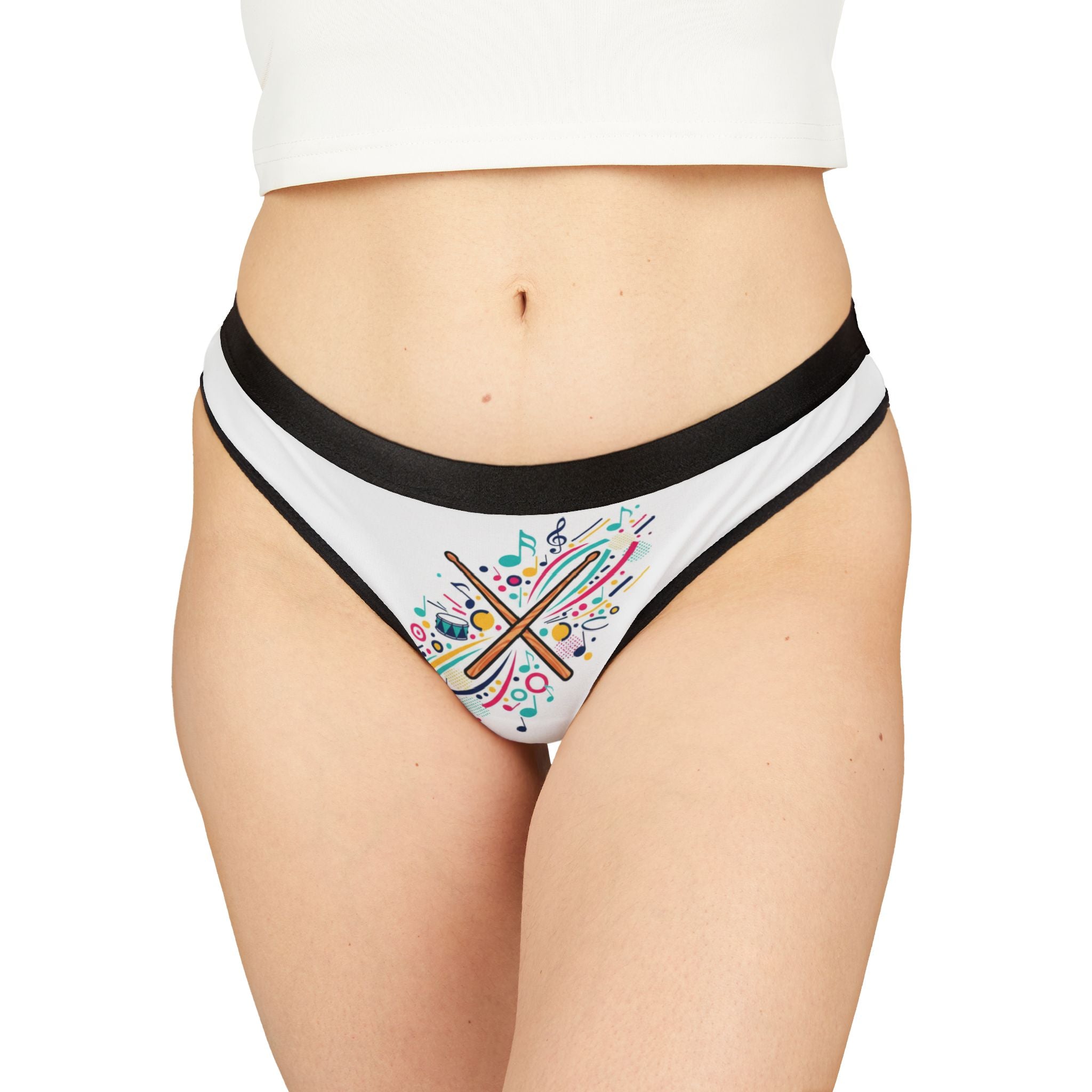 Music Drumsticks Thong — Colorful Musical Notes Women's Underwear M