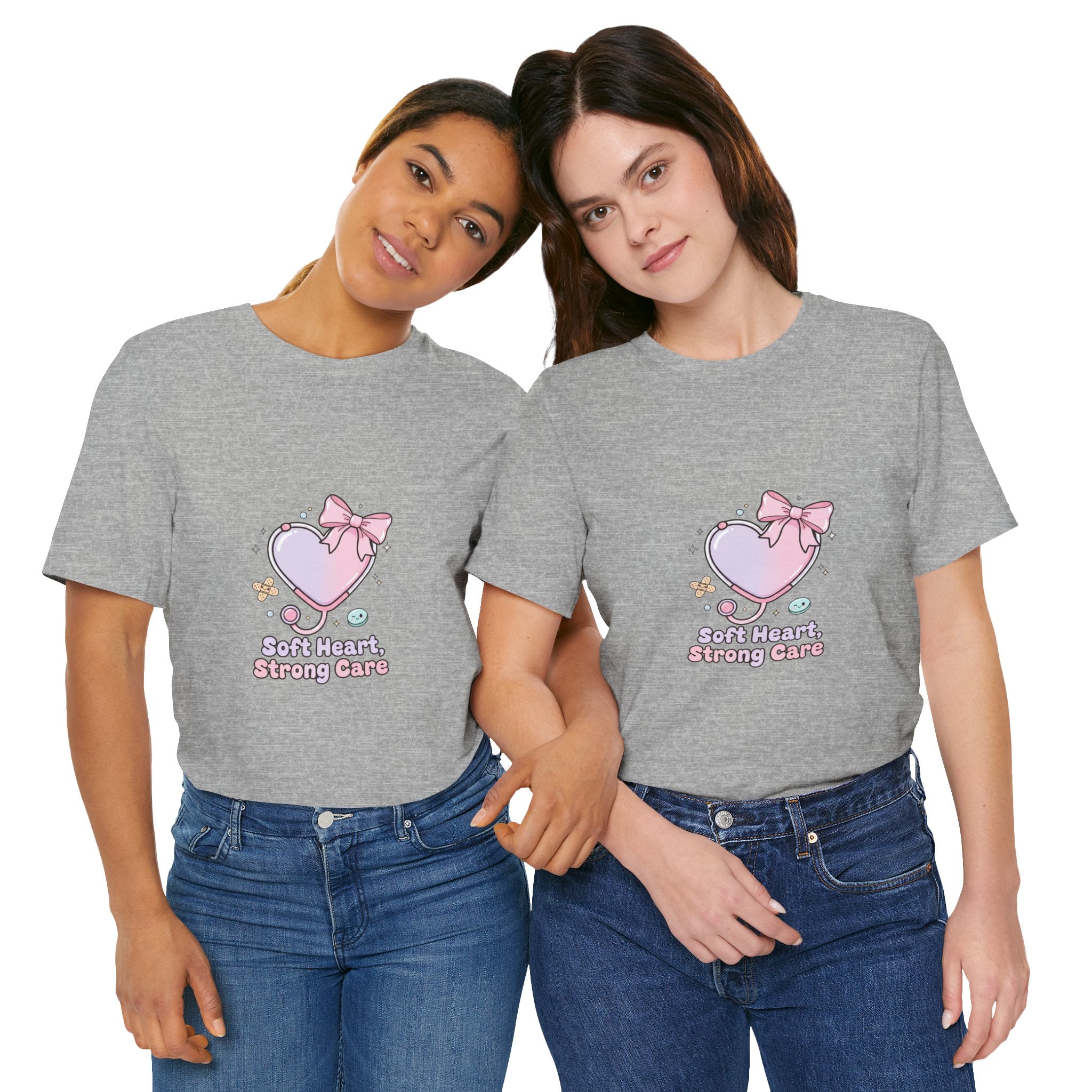 Soft Heart Strong Care T-Shirt | cute nurse graphic, pastel coquette medical shirt Navy