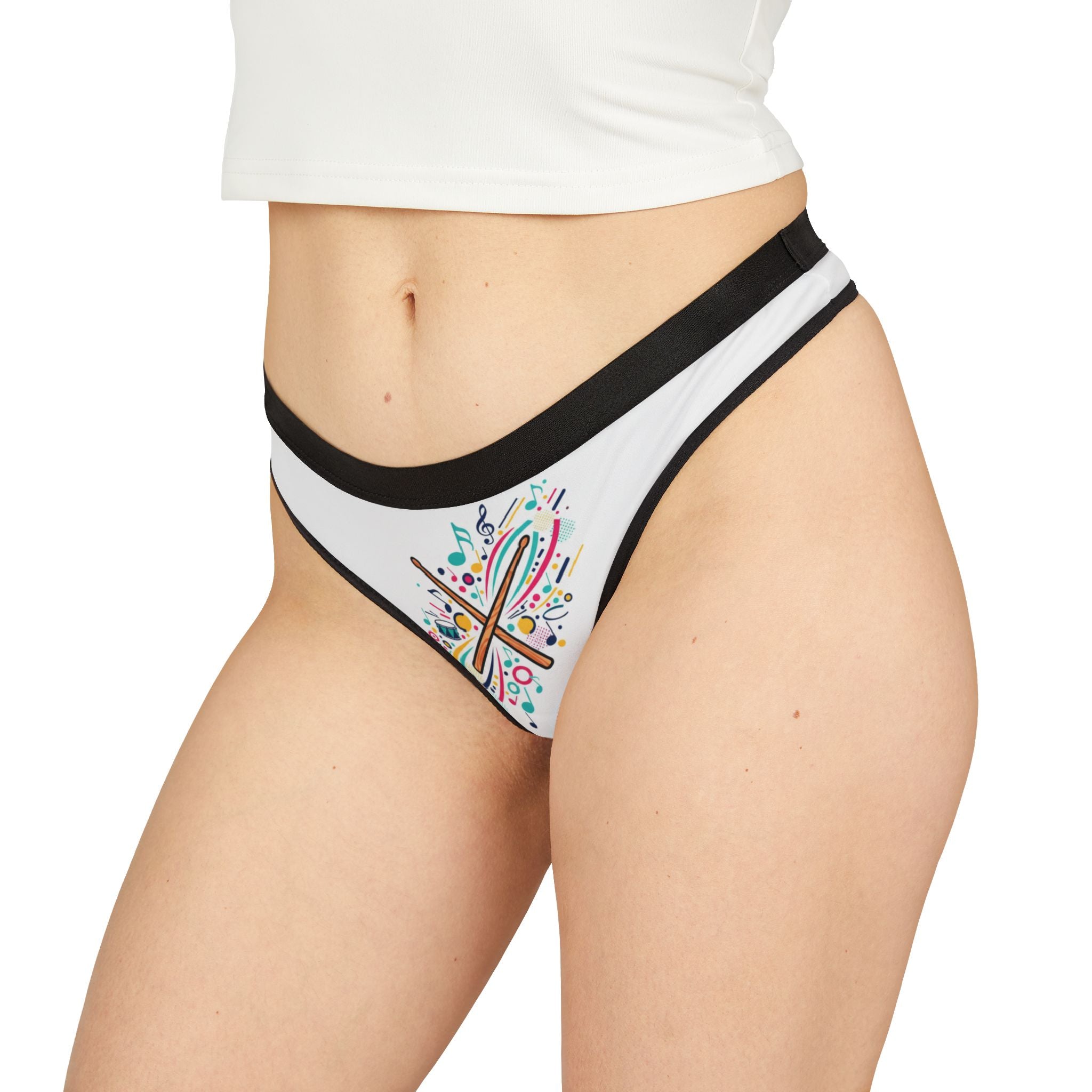 Music Drumsticks Thong — Colorful Musical Notes Women's Underwear M