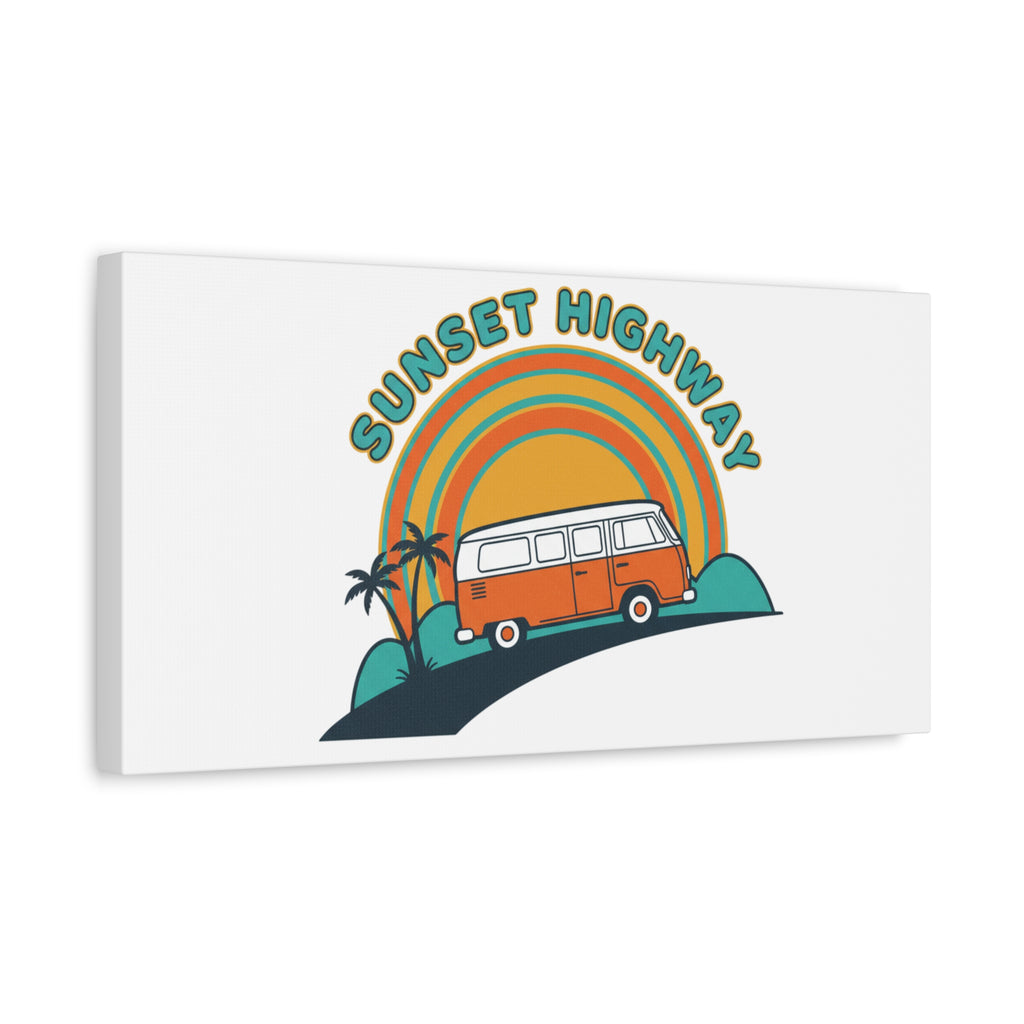 Sunset Highway Van Canvas | 1970s Retro Surf, Vintage Palm Poster 36" x 36" 1.25"