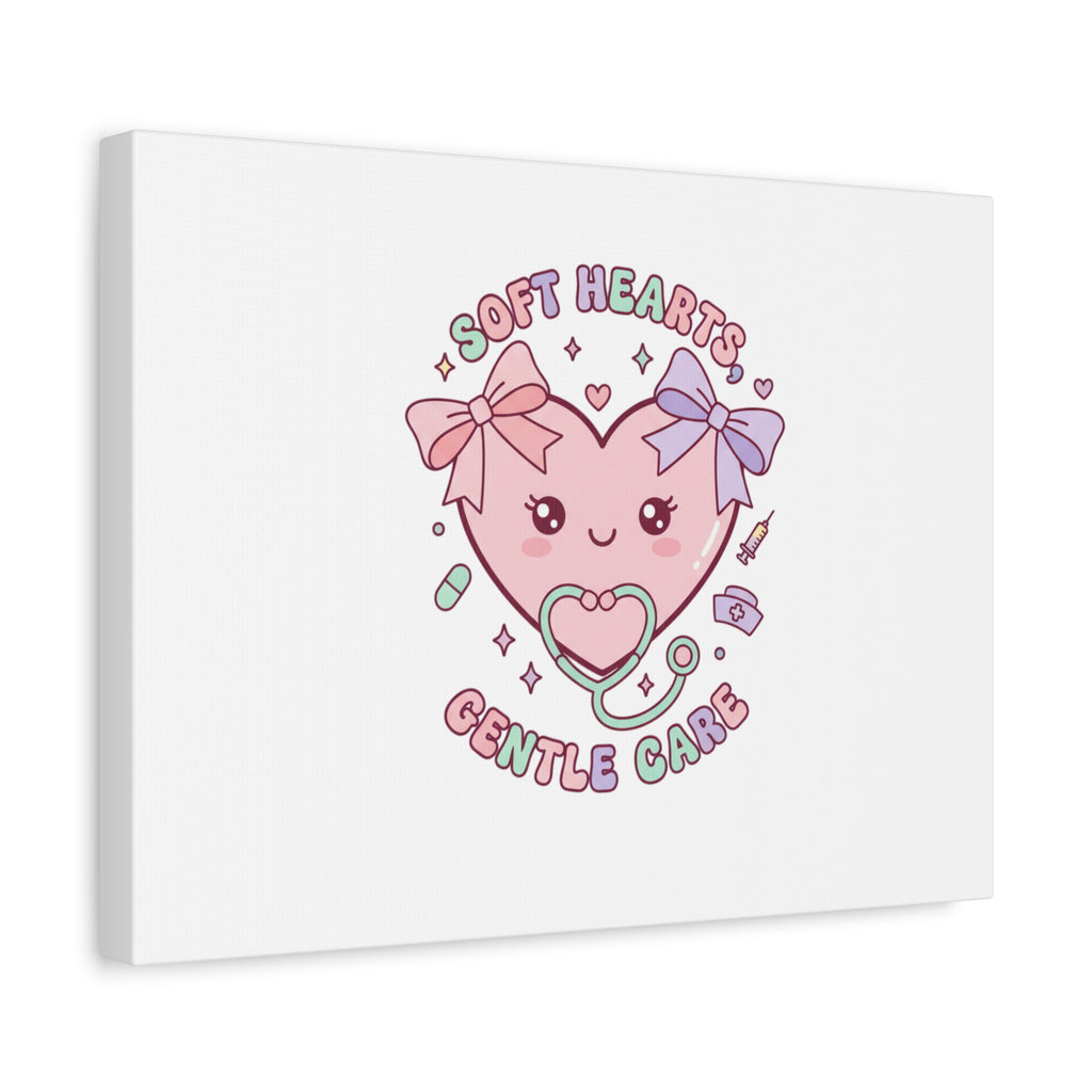 Soft Hearts Gentle Care Canvas, Cute Nurse Graphic | Pastel Coquette Medical Art 36" x 36" 1.25"