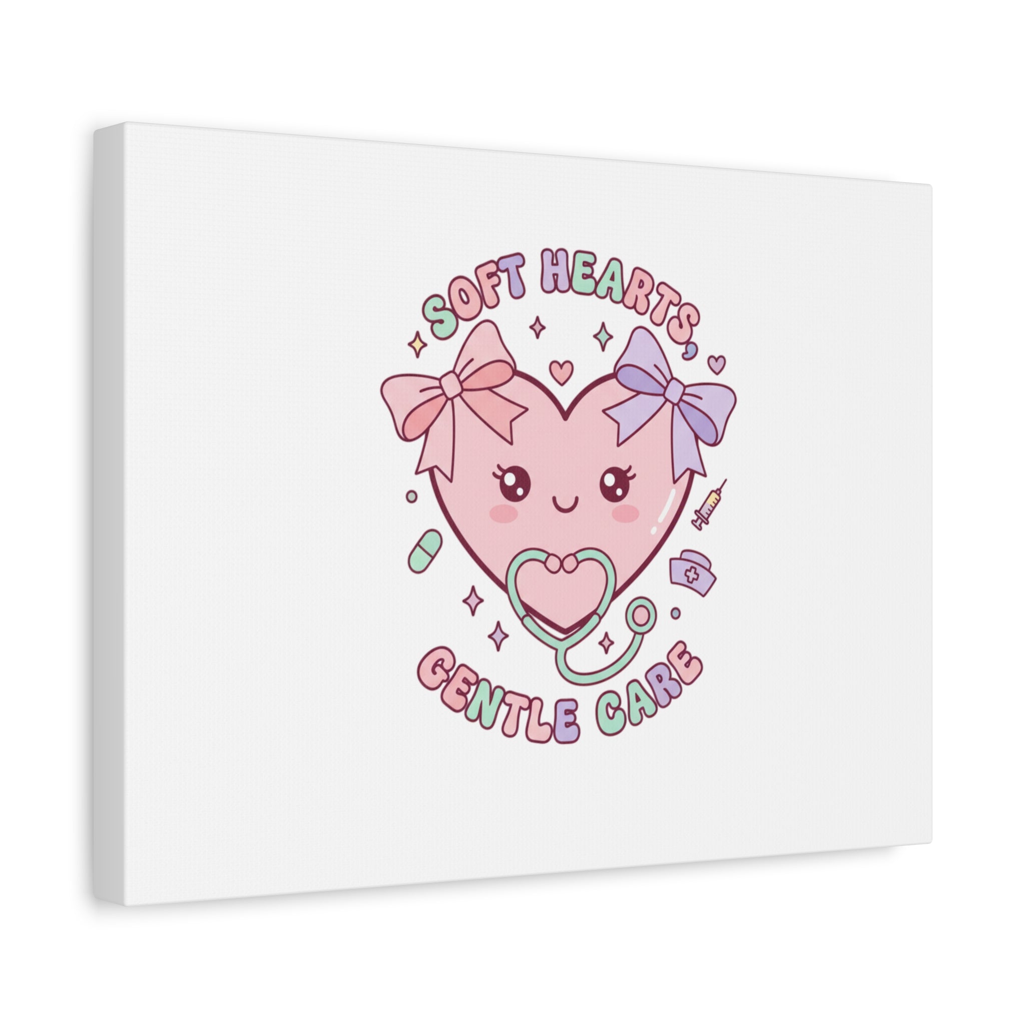 Soft Hearts Gentle Care Canvas, Cute Nurse Graphic | Pastel Coquette Medical Art 36" x 36" 1.25"