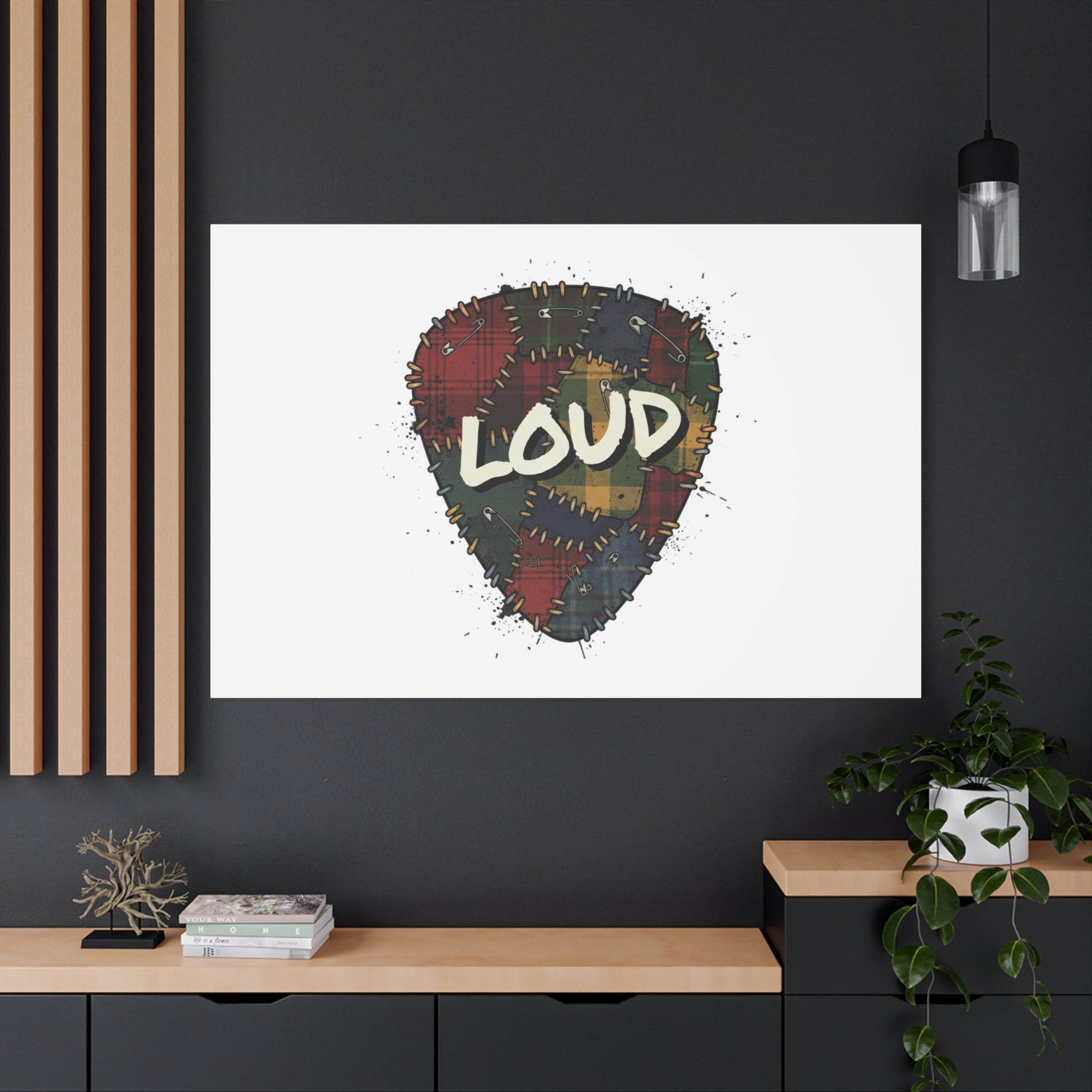 Plaid Patchwork Guitar Pick Canvas, Grunge Revival, 90s Rock Plaid Aesthetic 36" x 36" 1.25"