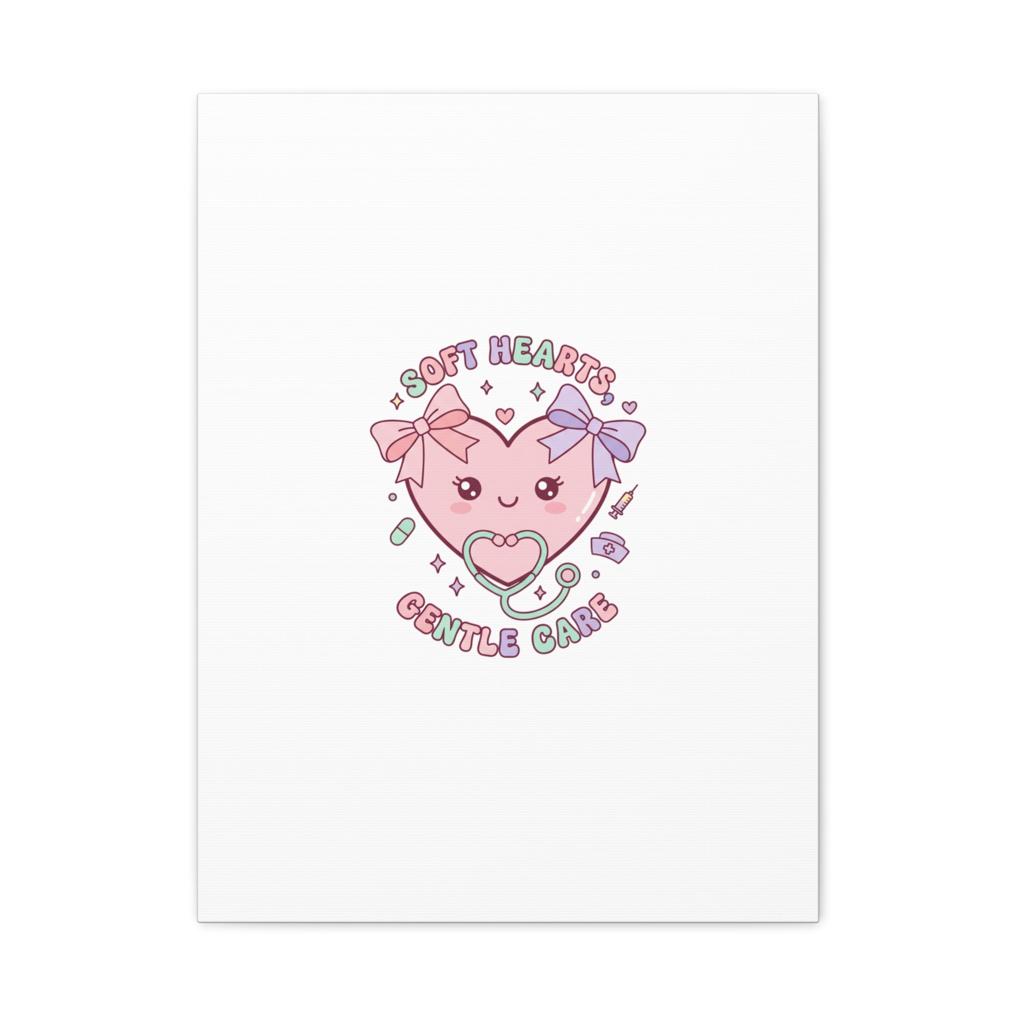 Soft Hearts Gentle Care Canvas, Cute Nurse Graphic | Pastel Coquette Medical Art 18″ x 24″ (Vertical) 1.25"
