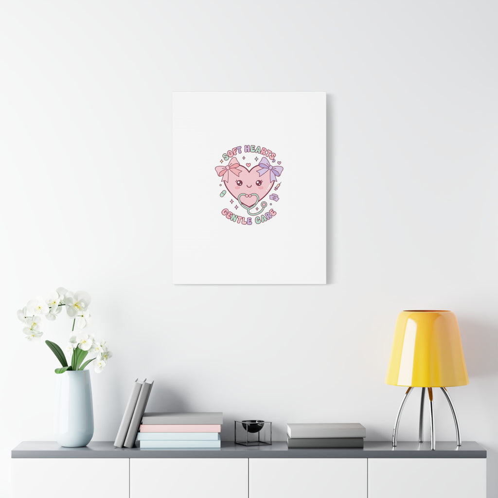 Soft Hearts Gentle Care Canvas, Cute Nurse Graphic | Pastel Coquette Medical Art 36" x 36" 1.25"