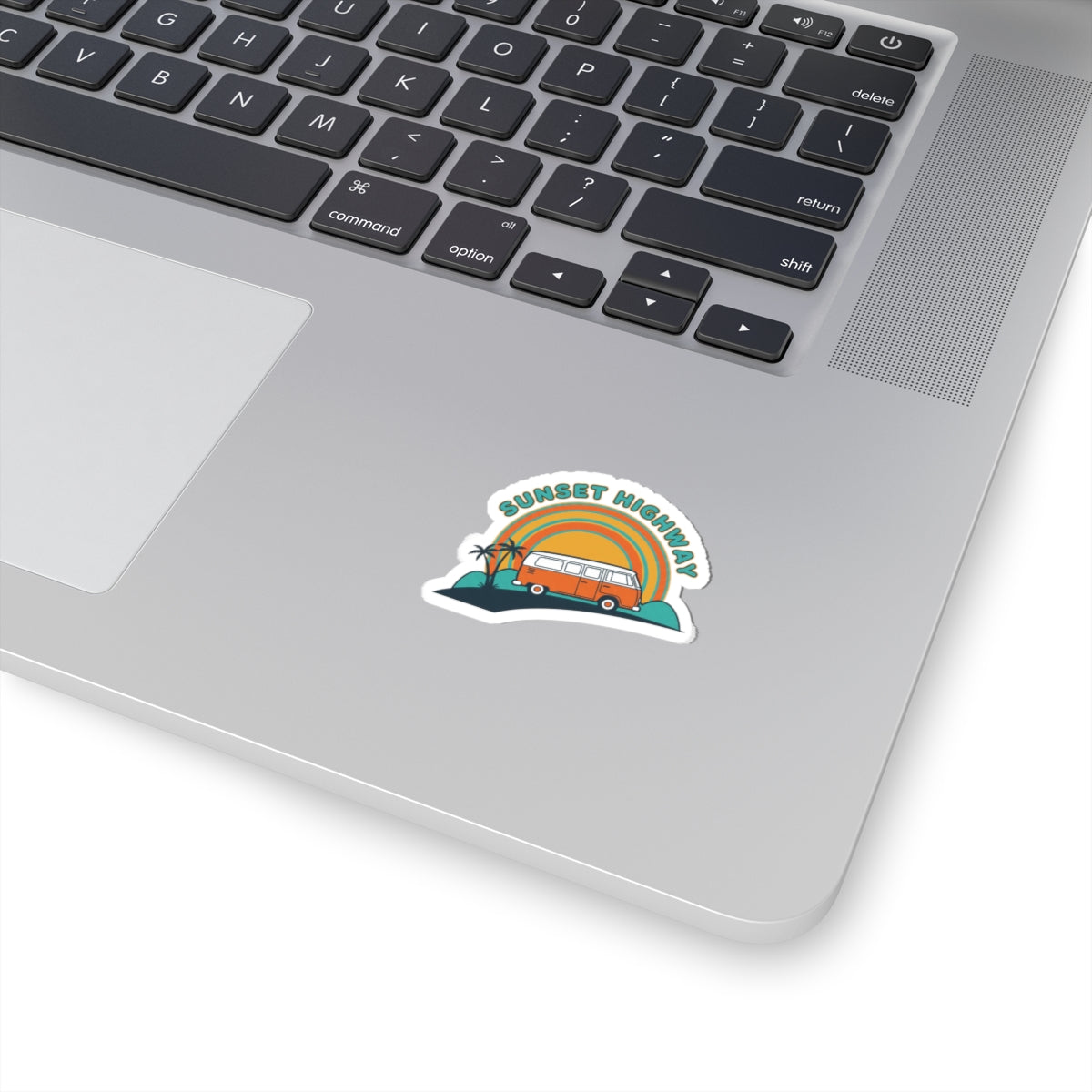 Sunset Highway Van Sticker | 70s Retro Surf, Vintage Palm Postcard 2" × 2" White