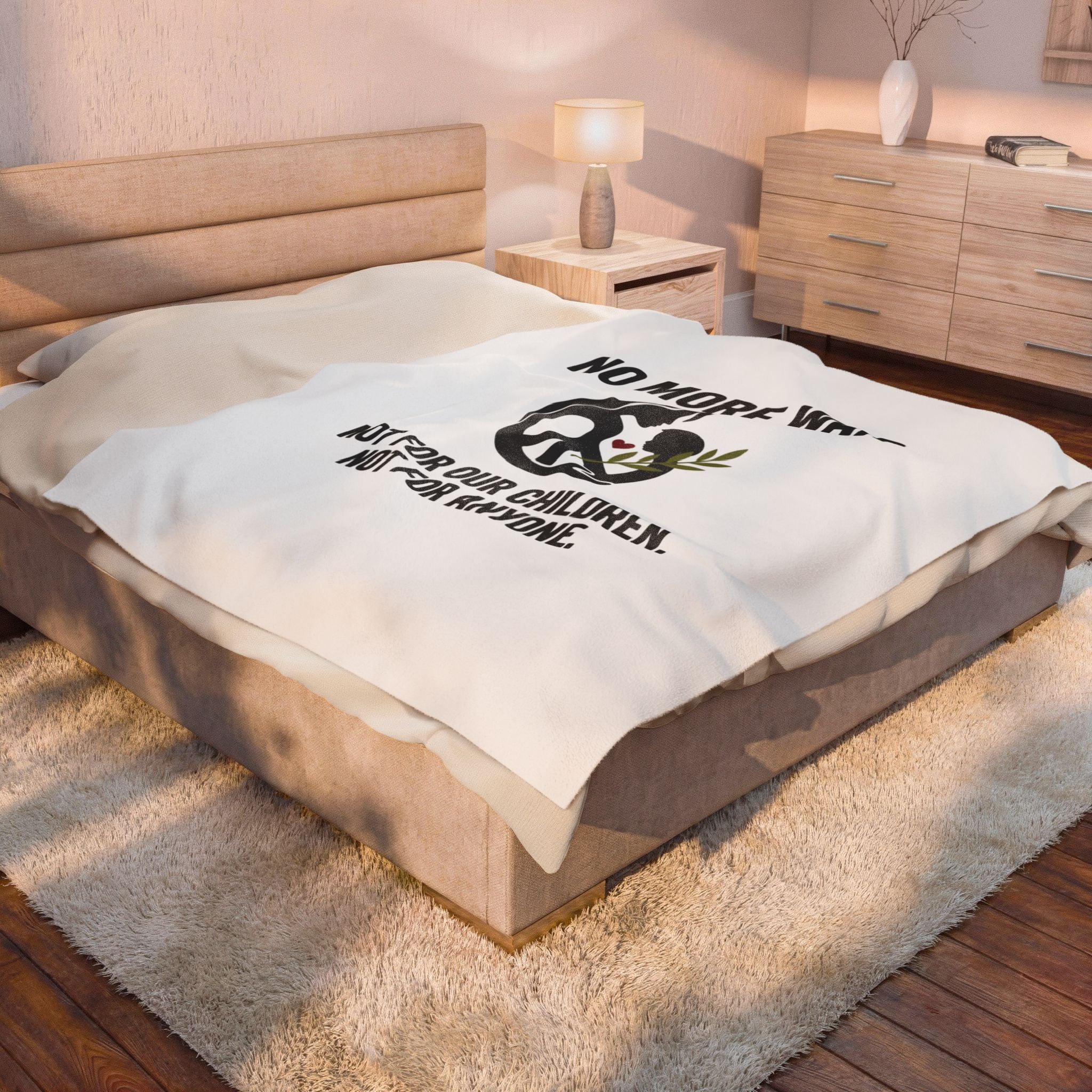 No More War Velveteen Blanket | Anti-War, Peace Ceasefire Solidarity. 30" × 40"