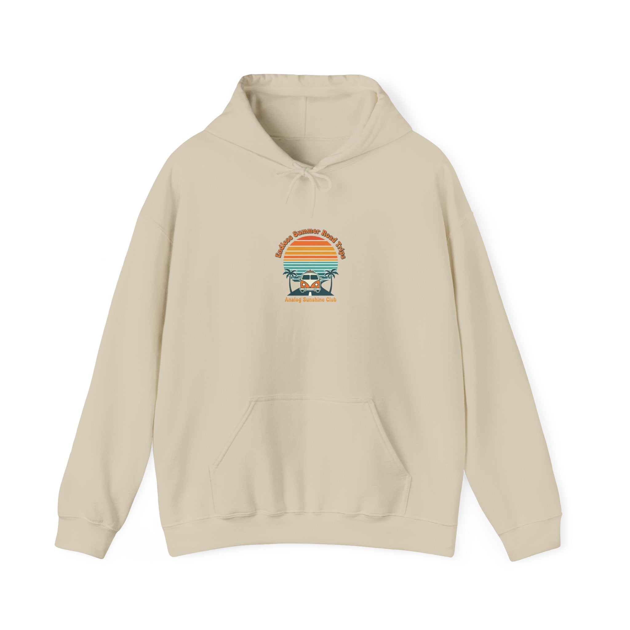 Retro 70s Sunset Surf Hoodie | vintage palm golden hour postcard design Sand