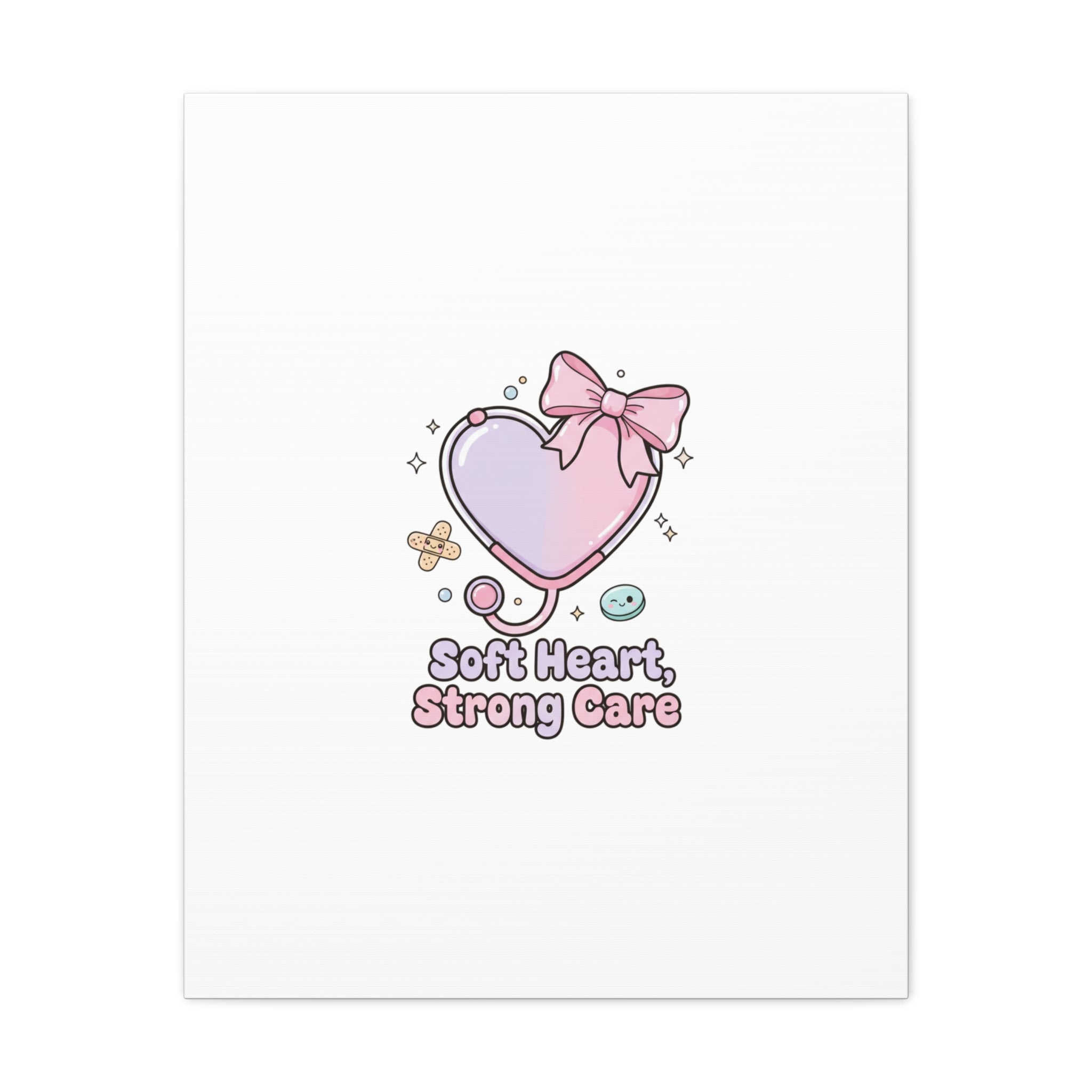 Soft Heart Strong Care Canvas, Pastel Cute Nurse Medical Art | Coquette Healthcare 24" x 30" (Vertical) 1.25"
