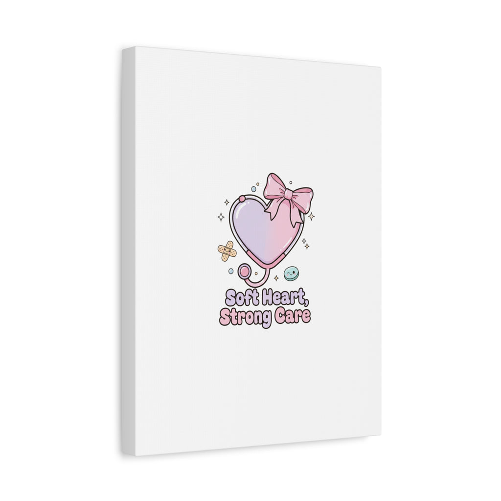 Soft Heart Strong Care Canvas, Pastel Cute Nurse Medical Art | Coquette Healthcare 36" x 36" 1.25"