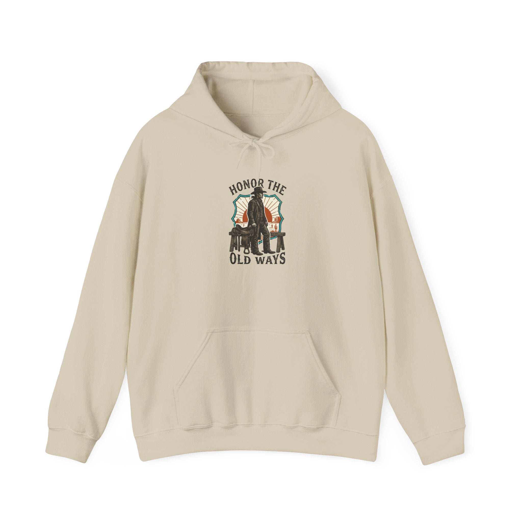 Honor the Old Ways Hoodie | Western Americana, Vintage Cowboy Frontier. Sand