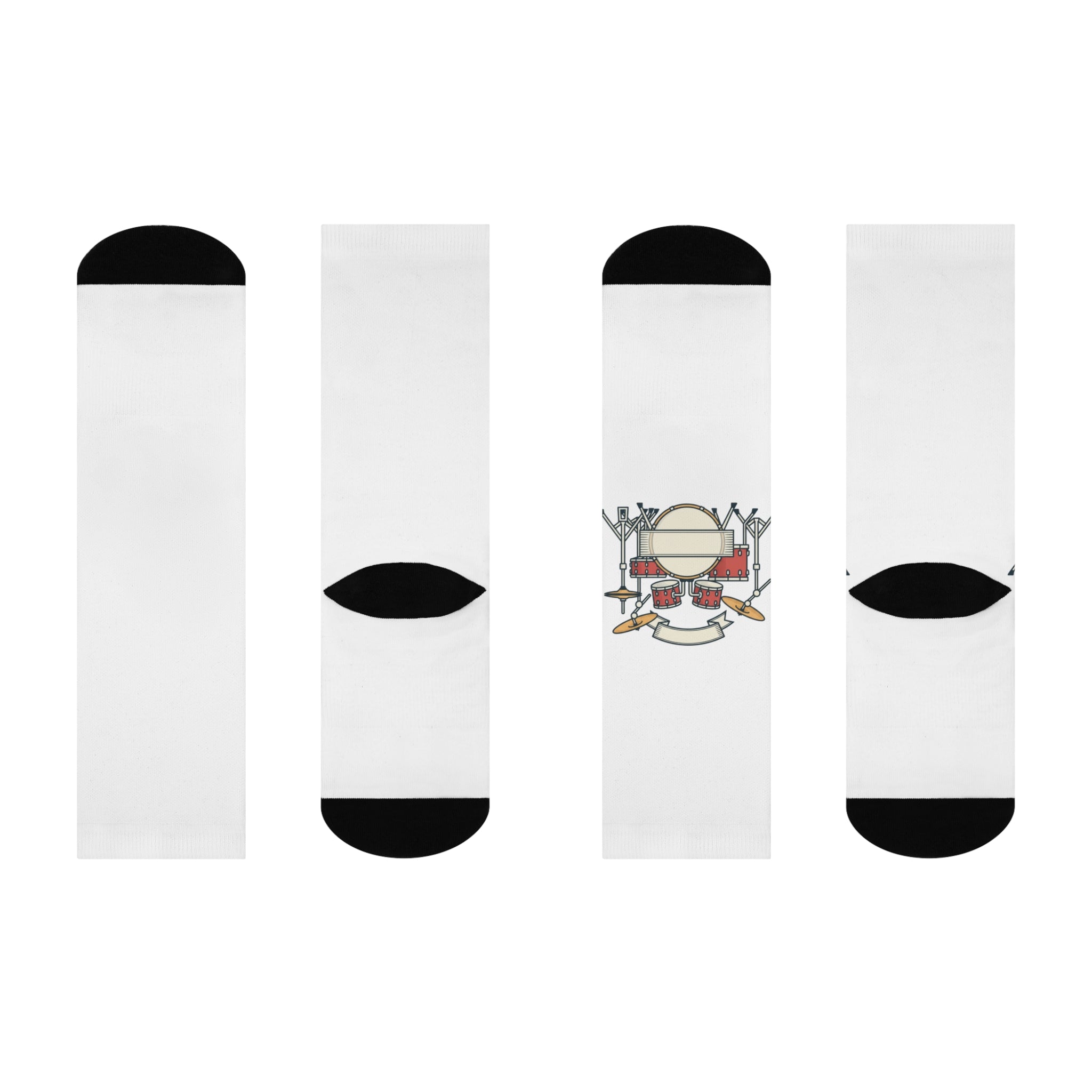 Drum Set Illustration Cushioned Crew Socks | Musician Band Socks White One size 3 4 Crew