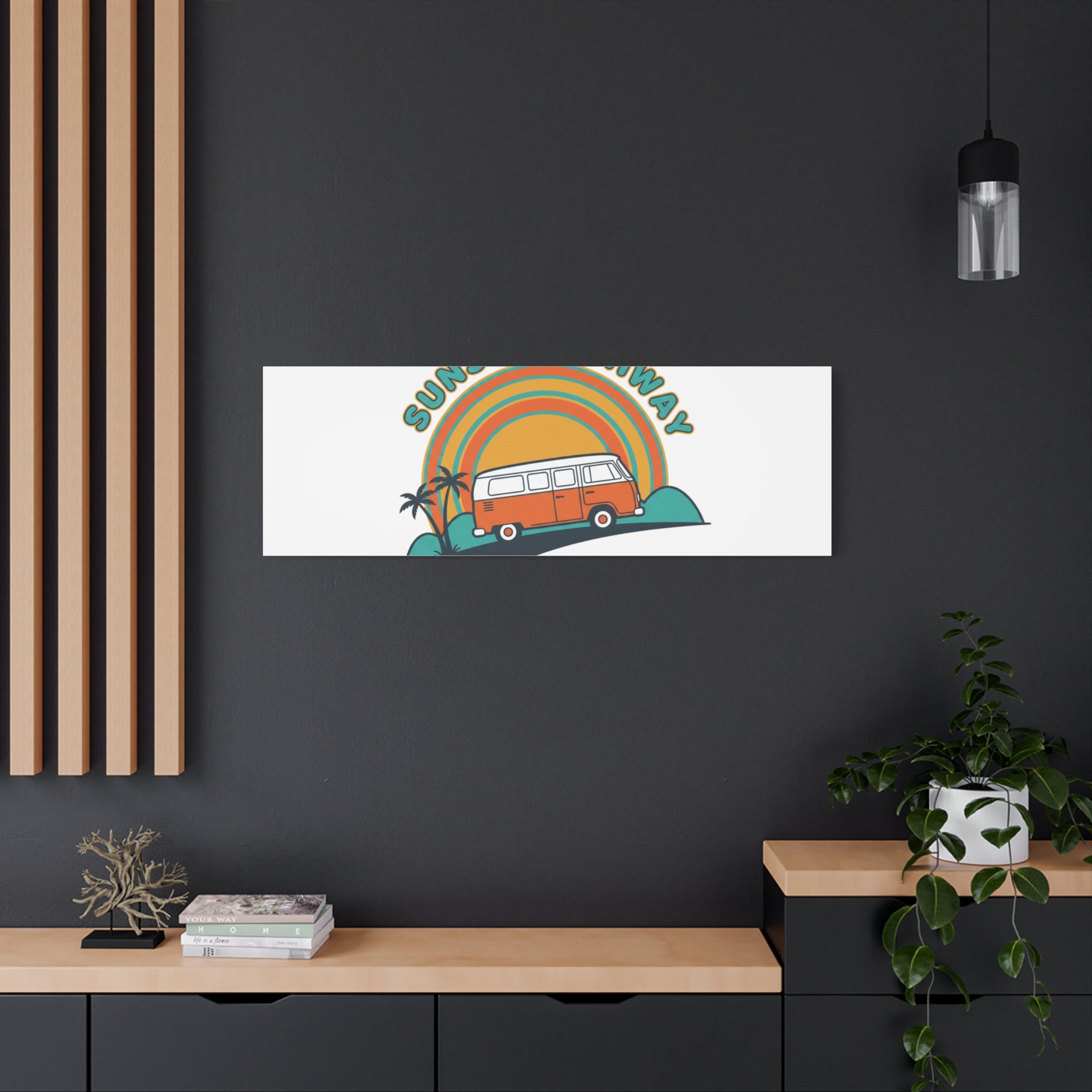 Sunset Highway Van Canvas | 1970s Retro Surf, Vintage Palm Poster 36" x 36" 1.25"