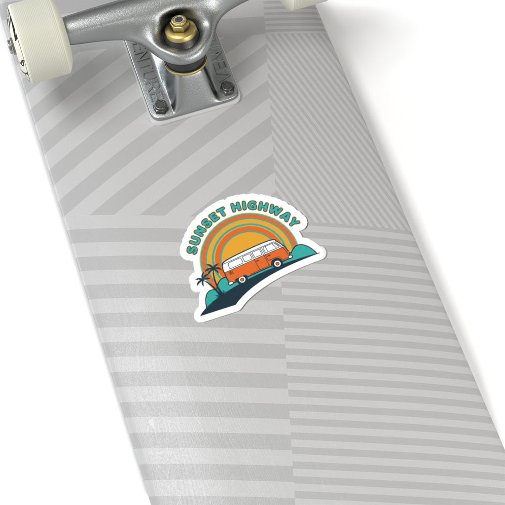 Sunset Highway Van Sticker | 70s Retro Surf, Vintage Palm Postcard