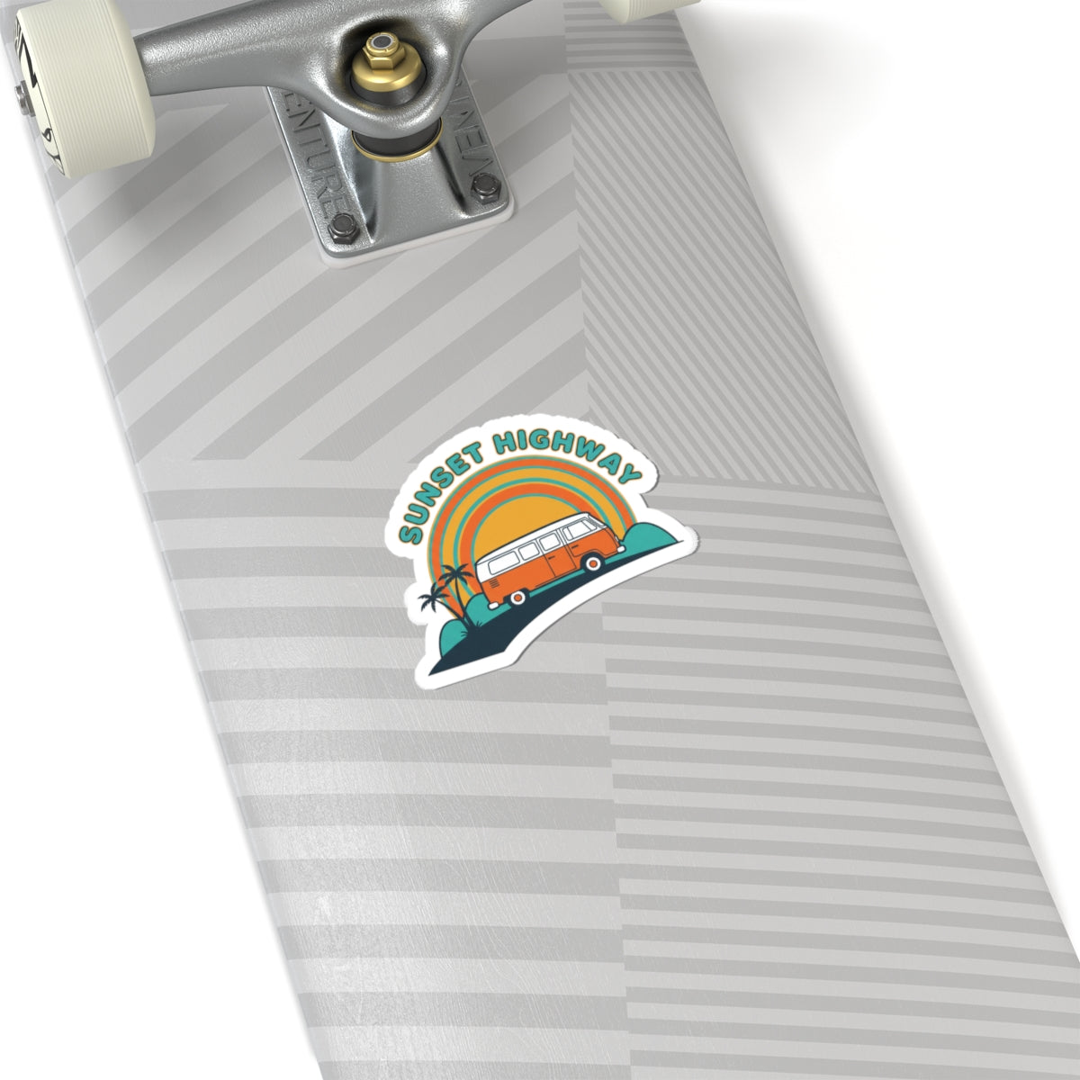 Sunset Highway Van Sticker | 70s Retro Surf, Vintage Palm Postcard