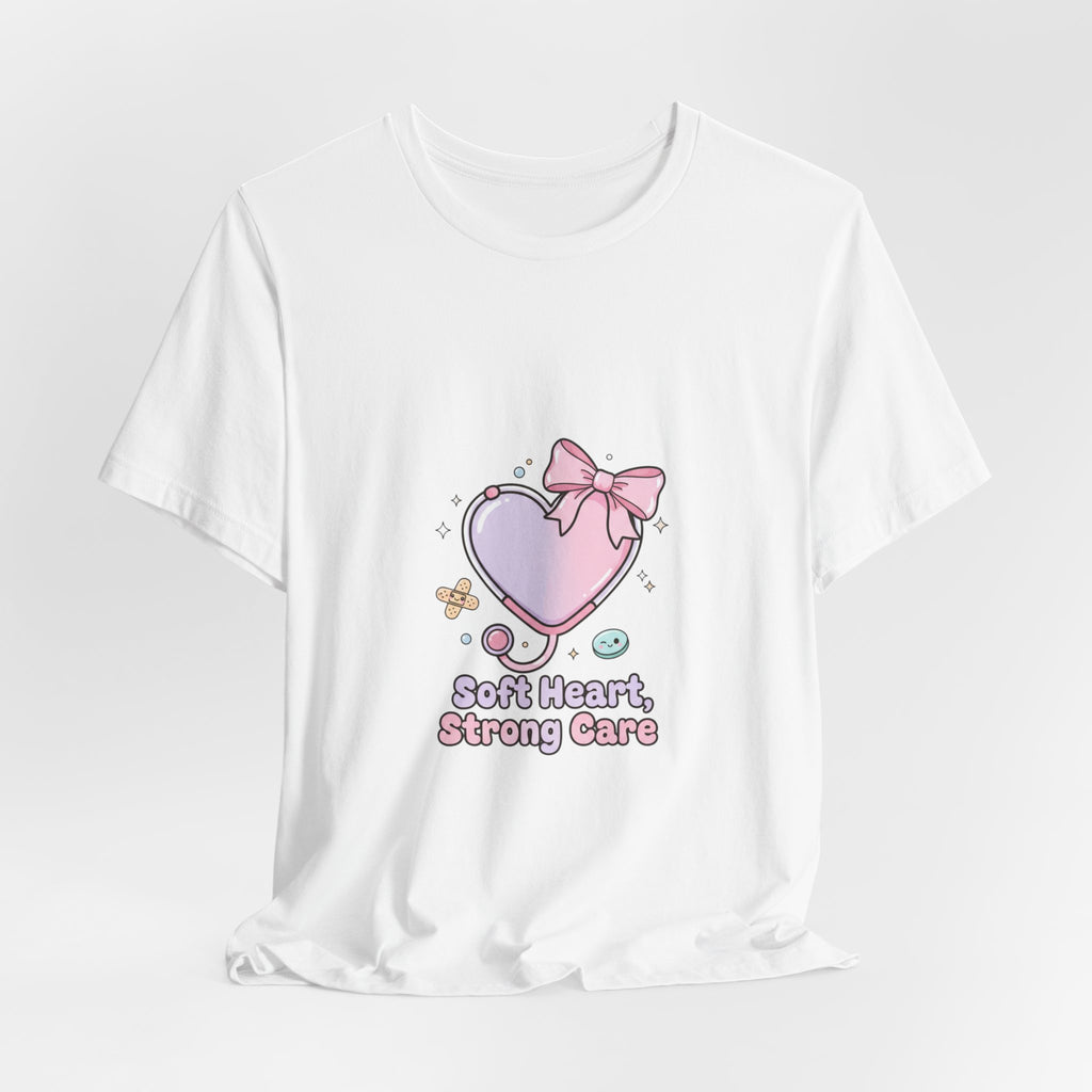 Soft Heart Strong Care T-Shirt | cute nurse graphic, pastel coquette medical shirt Navy