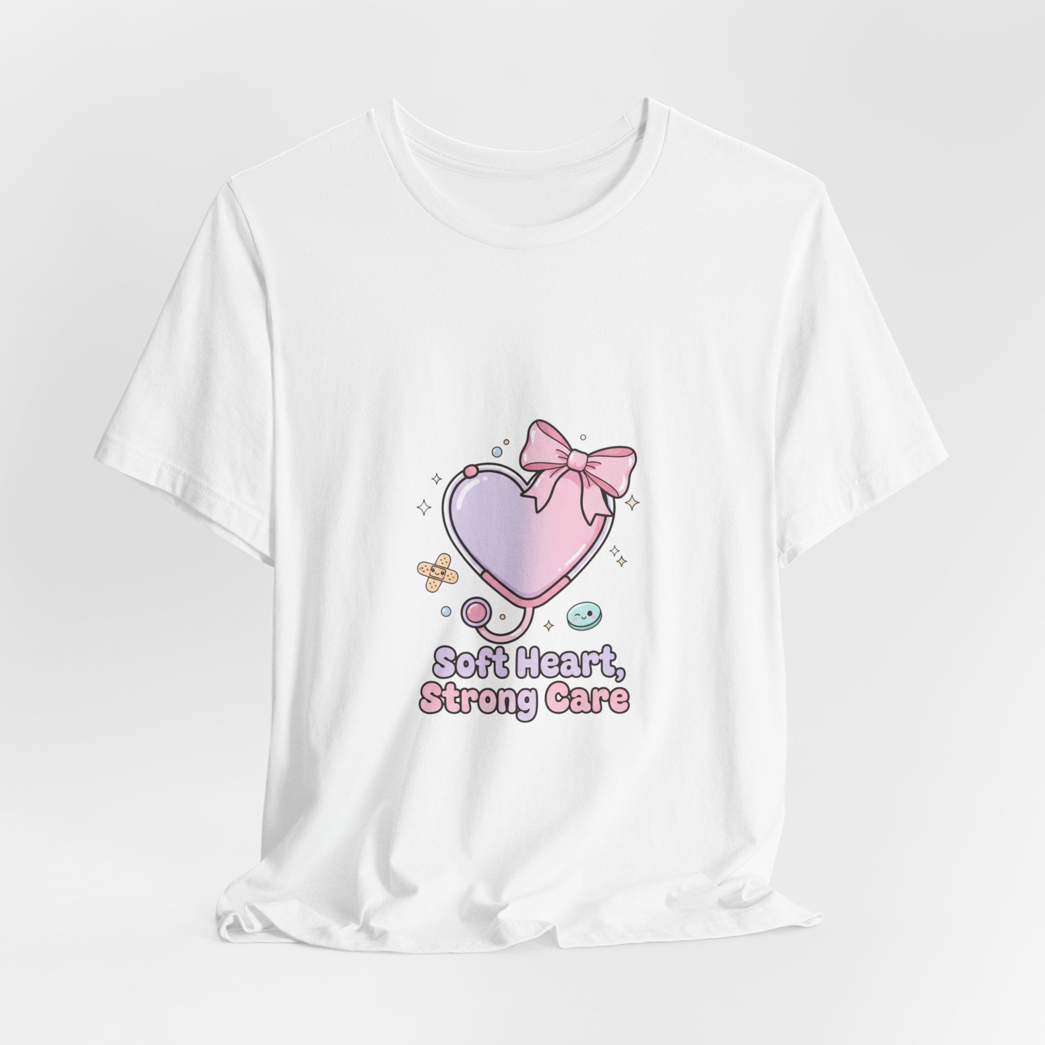 Soft Heart Strong Care T-Shirt | cute nurse graphic, pastel coquette medical shirt Navy